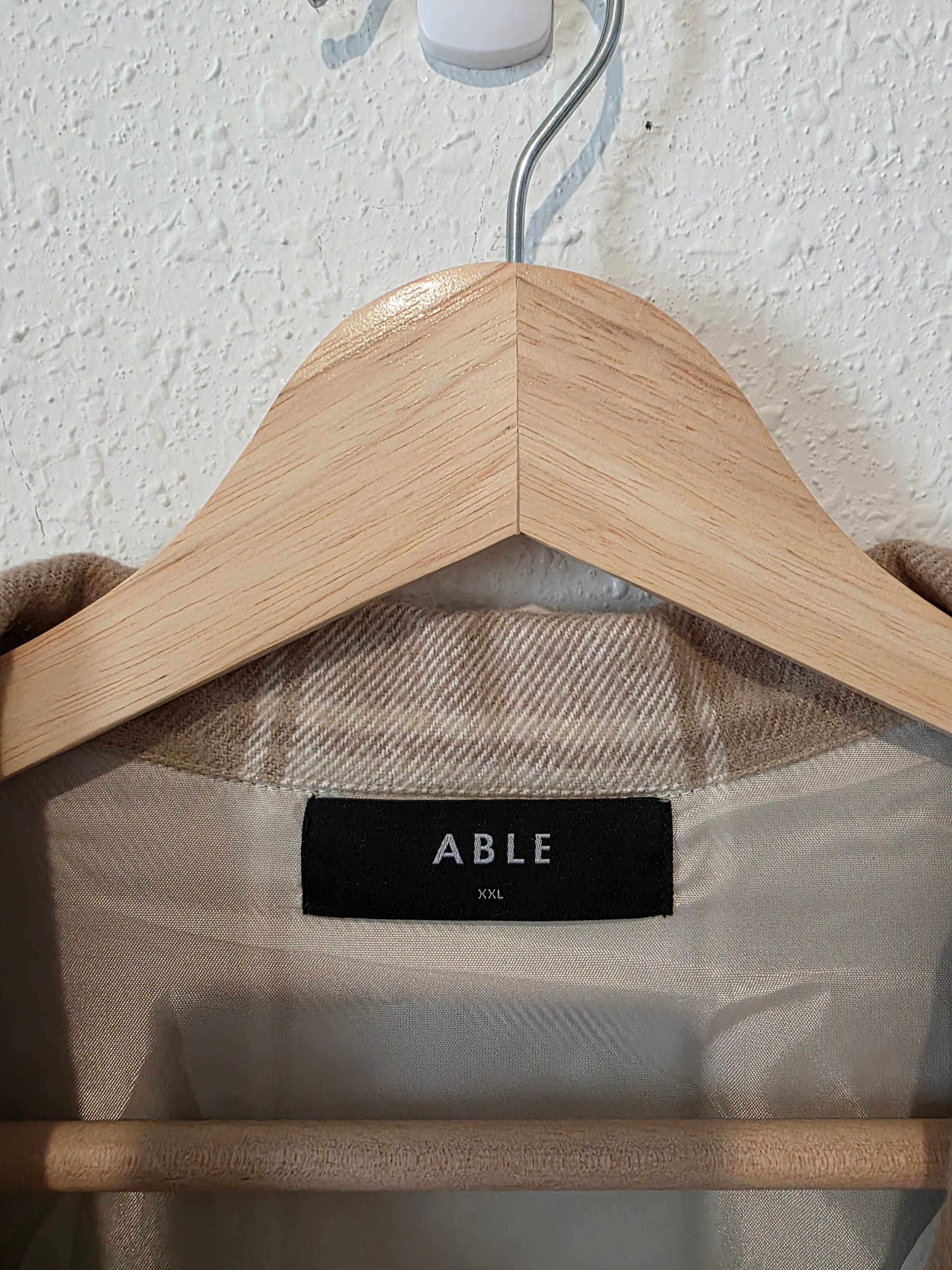 Able Neutral Plaid Shirt Jacket (XXL)