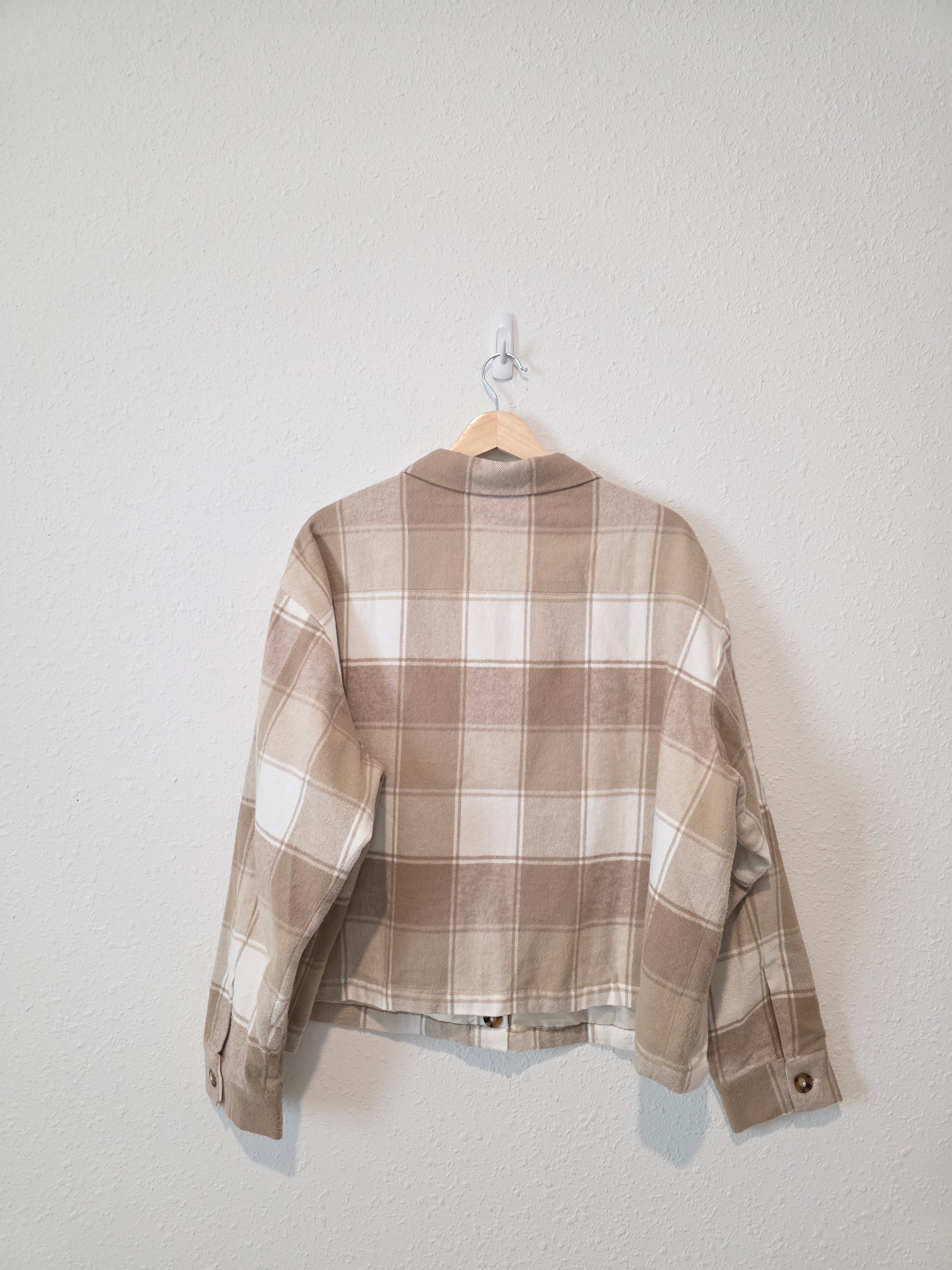 Able Neutral Plaid Shirt Jacket (XXL)