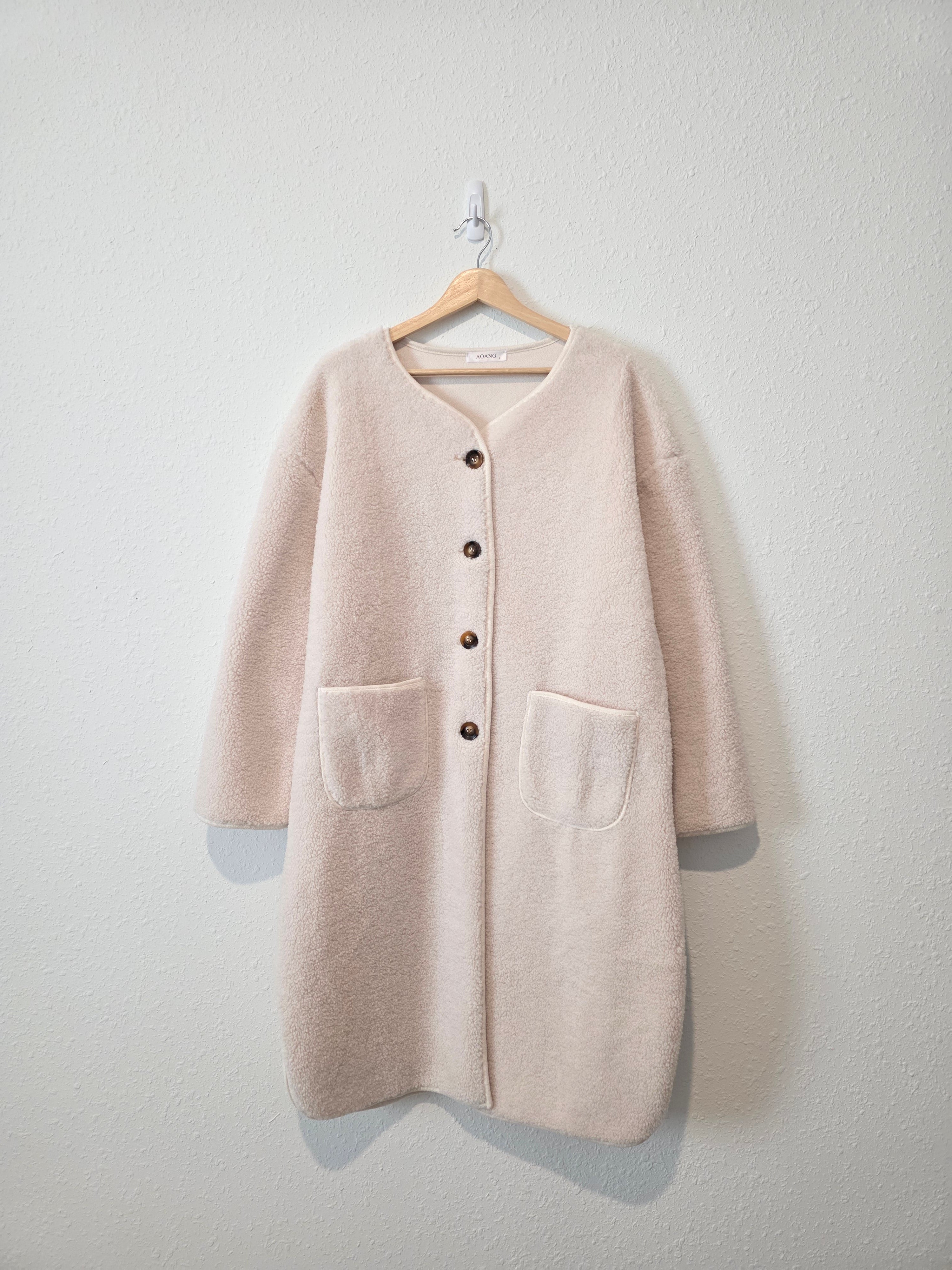 Long Cream Sherpa Jacket (L)