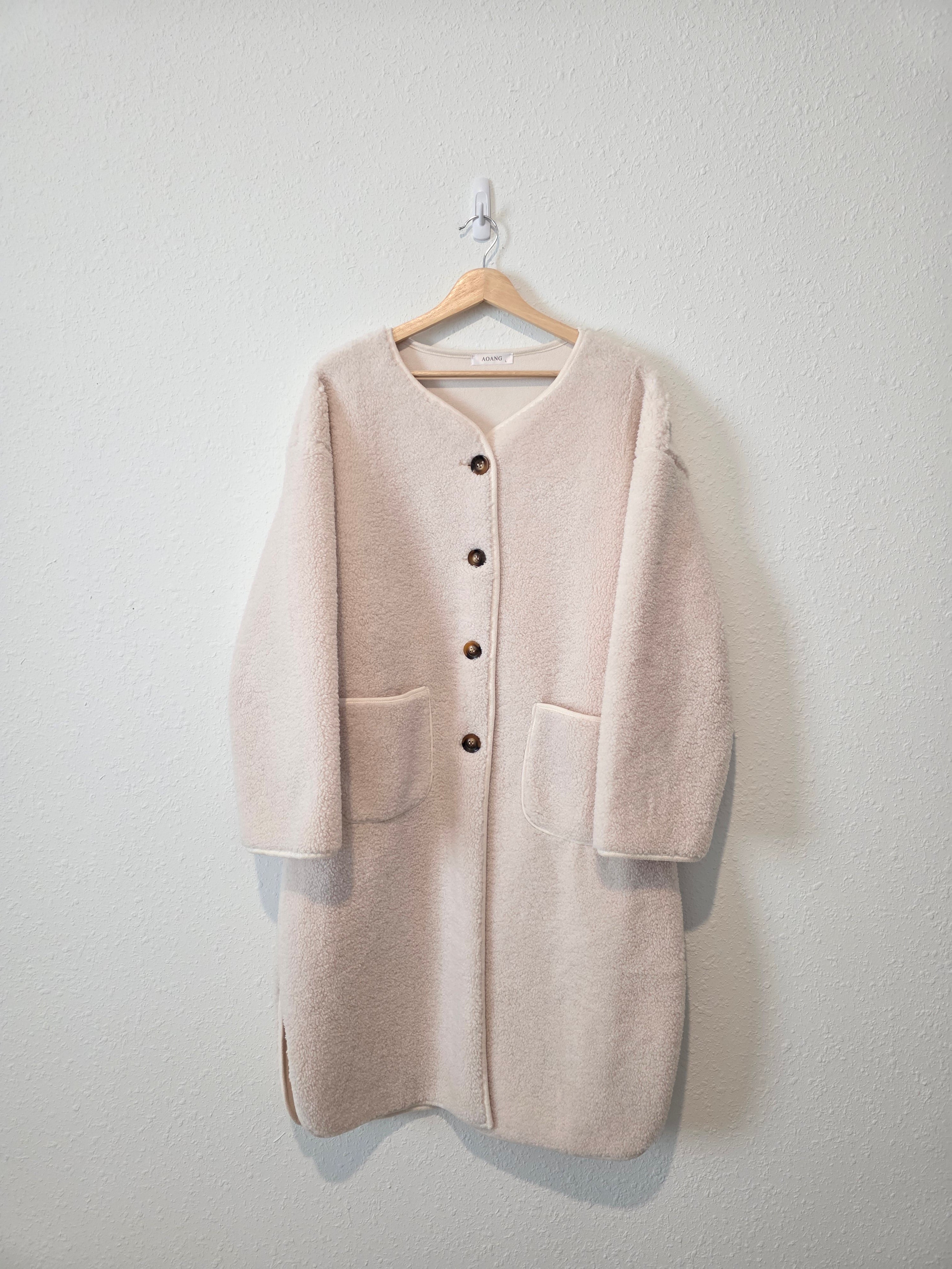 Long Cream Sherpa Jacket (L)