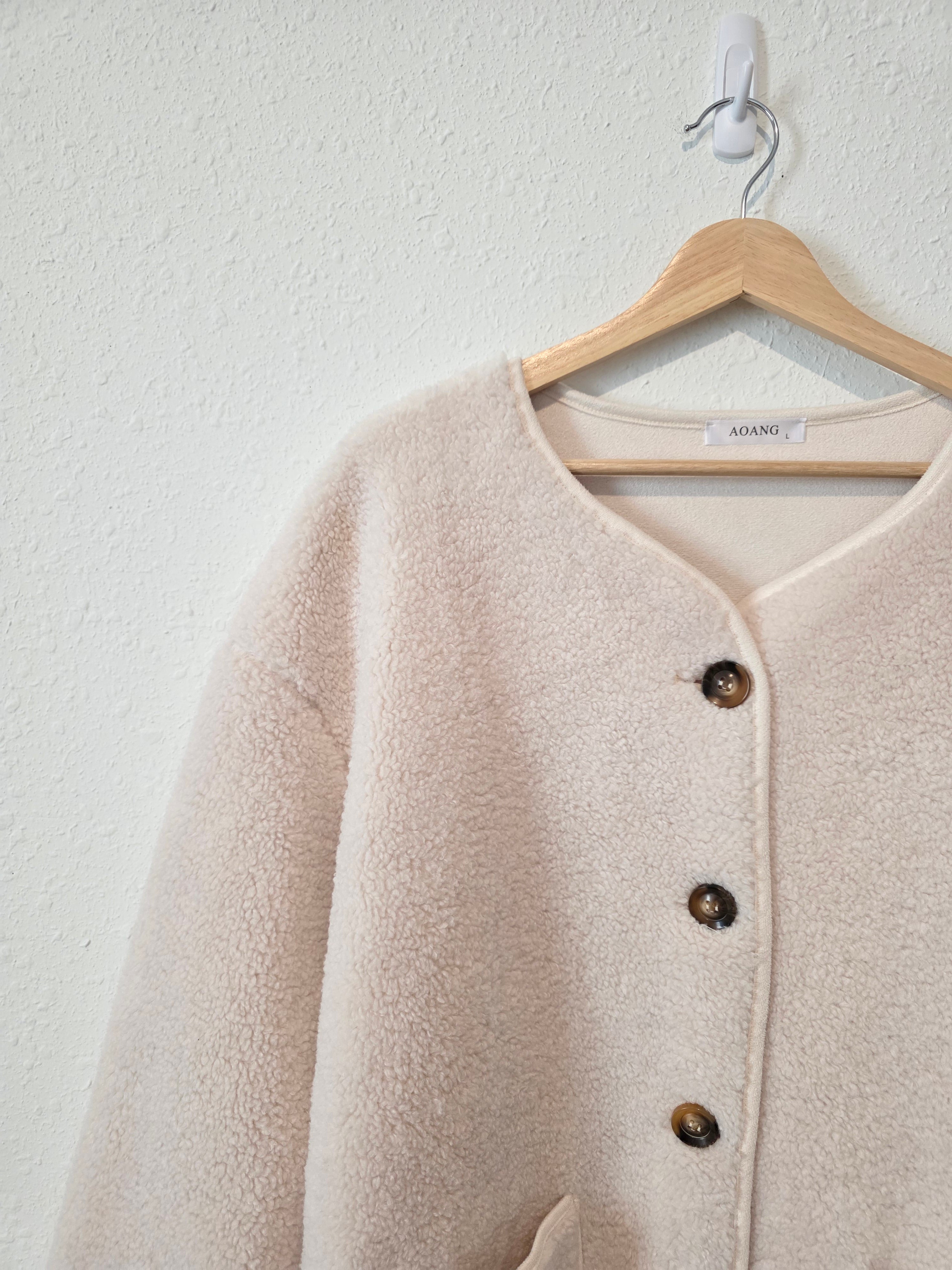 Long Cream Sherpa Jacket (L)