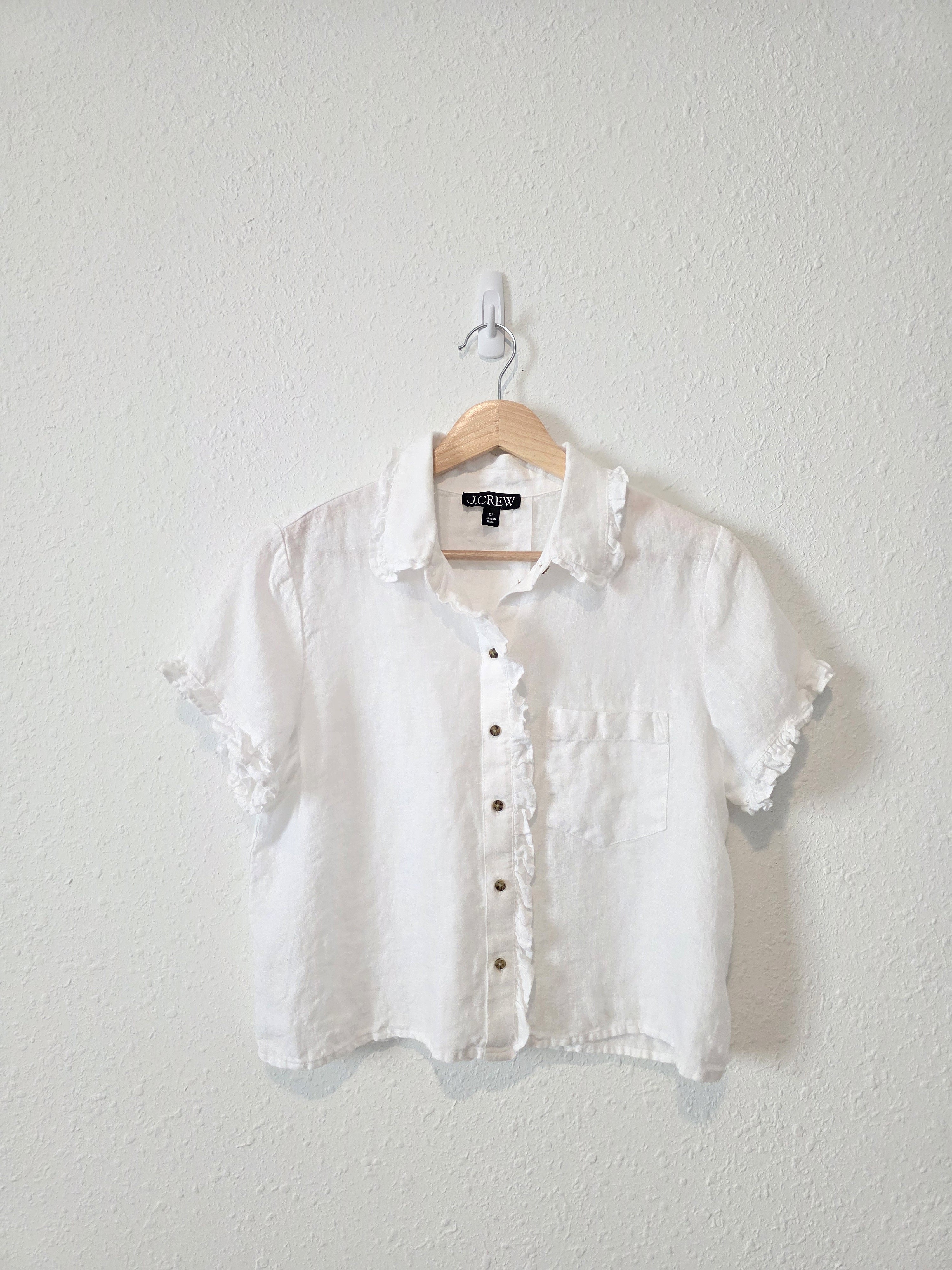 J.Crew White Linen Button Up Blouse (XS)