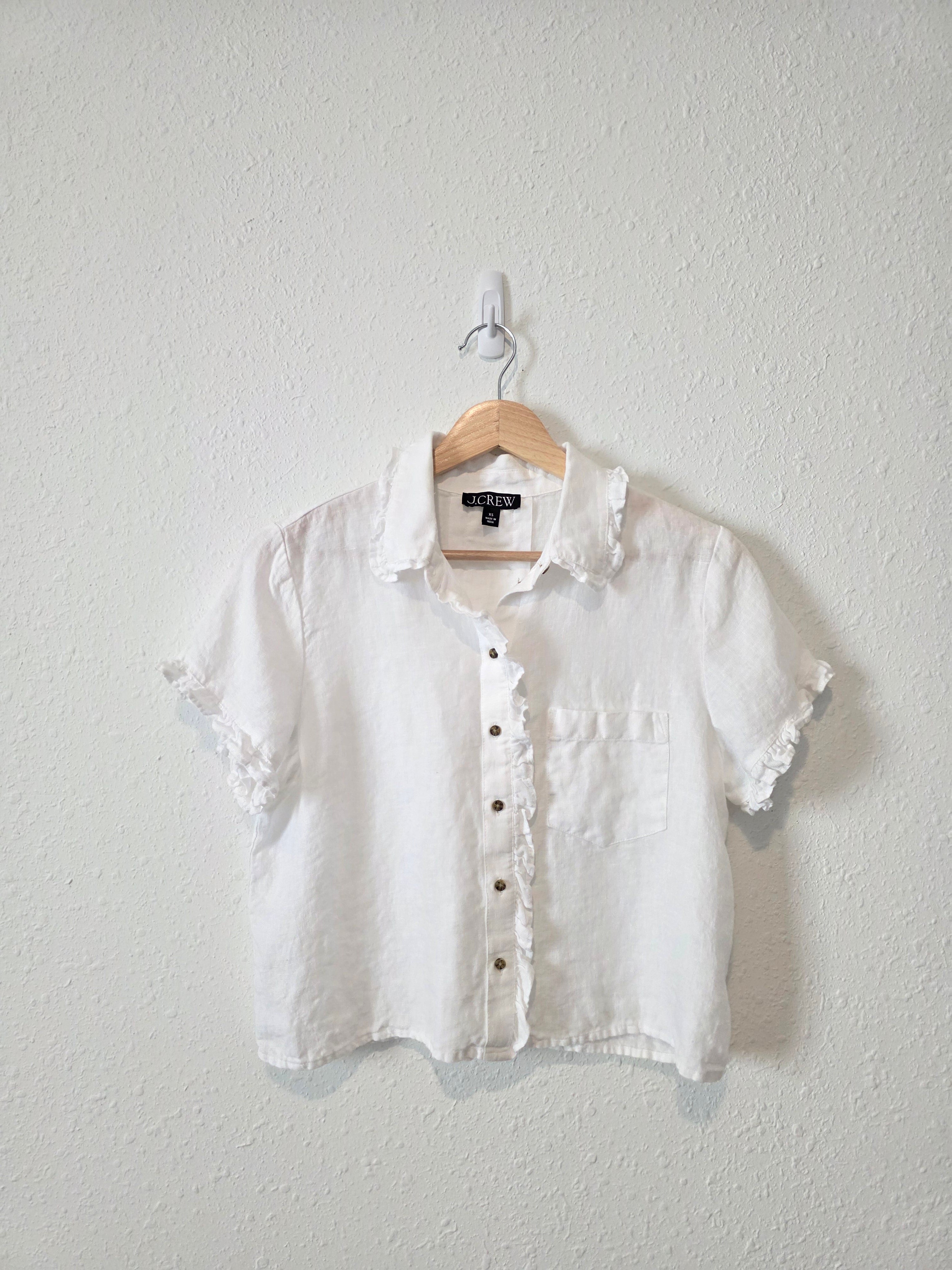J.Crew White Linen Button Up Blouse (XS)