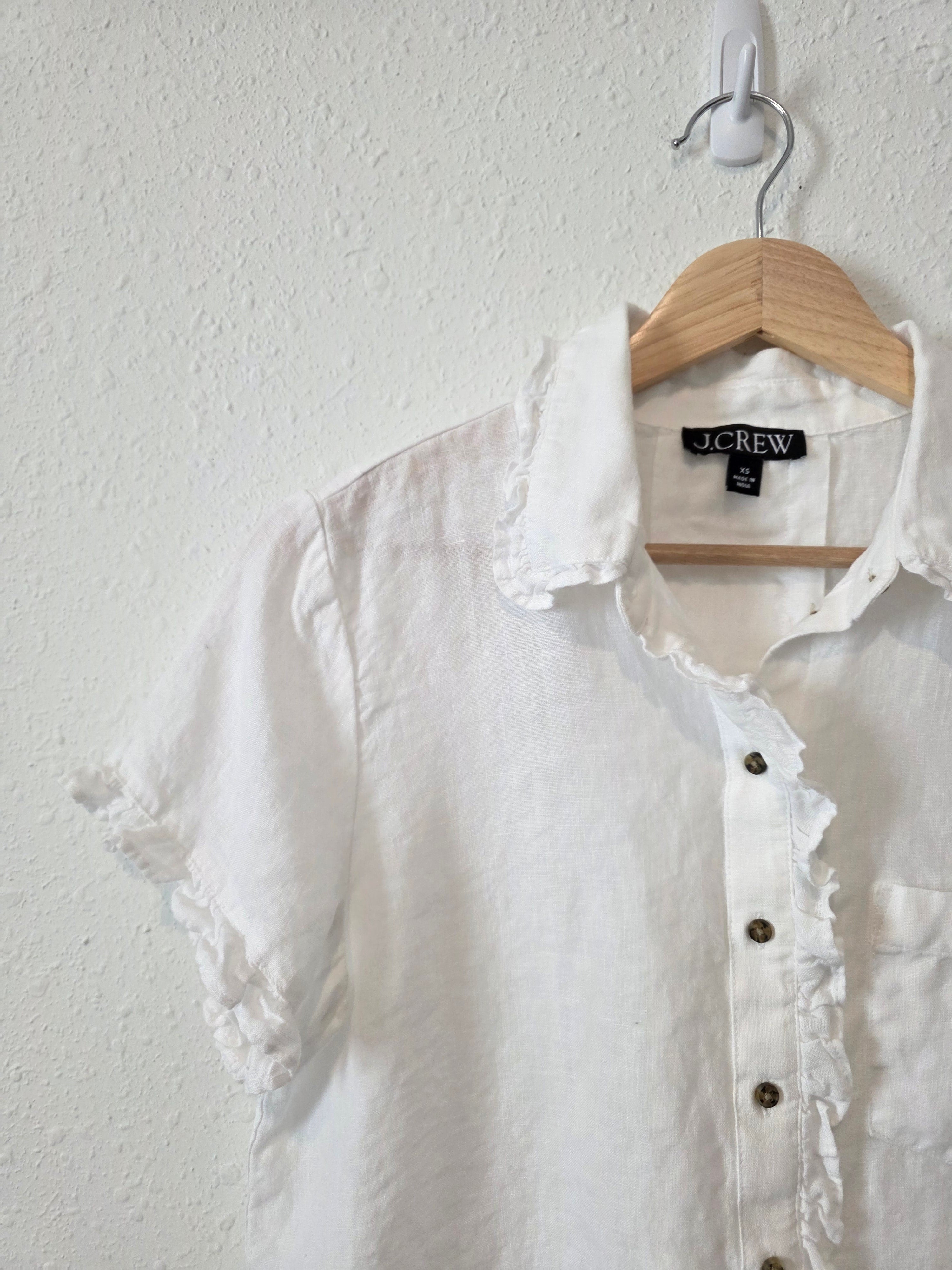 J.Crew White Linen Button Up Blouse (XS)