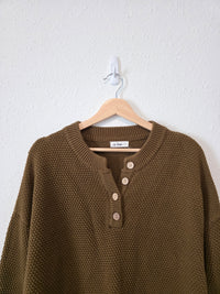 In Loom Green Waffle Henley Sweater (M)