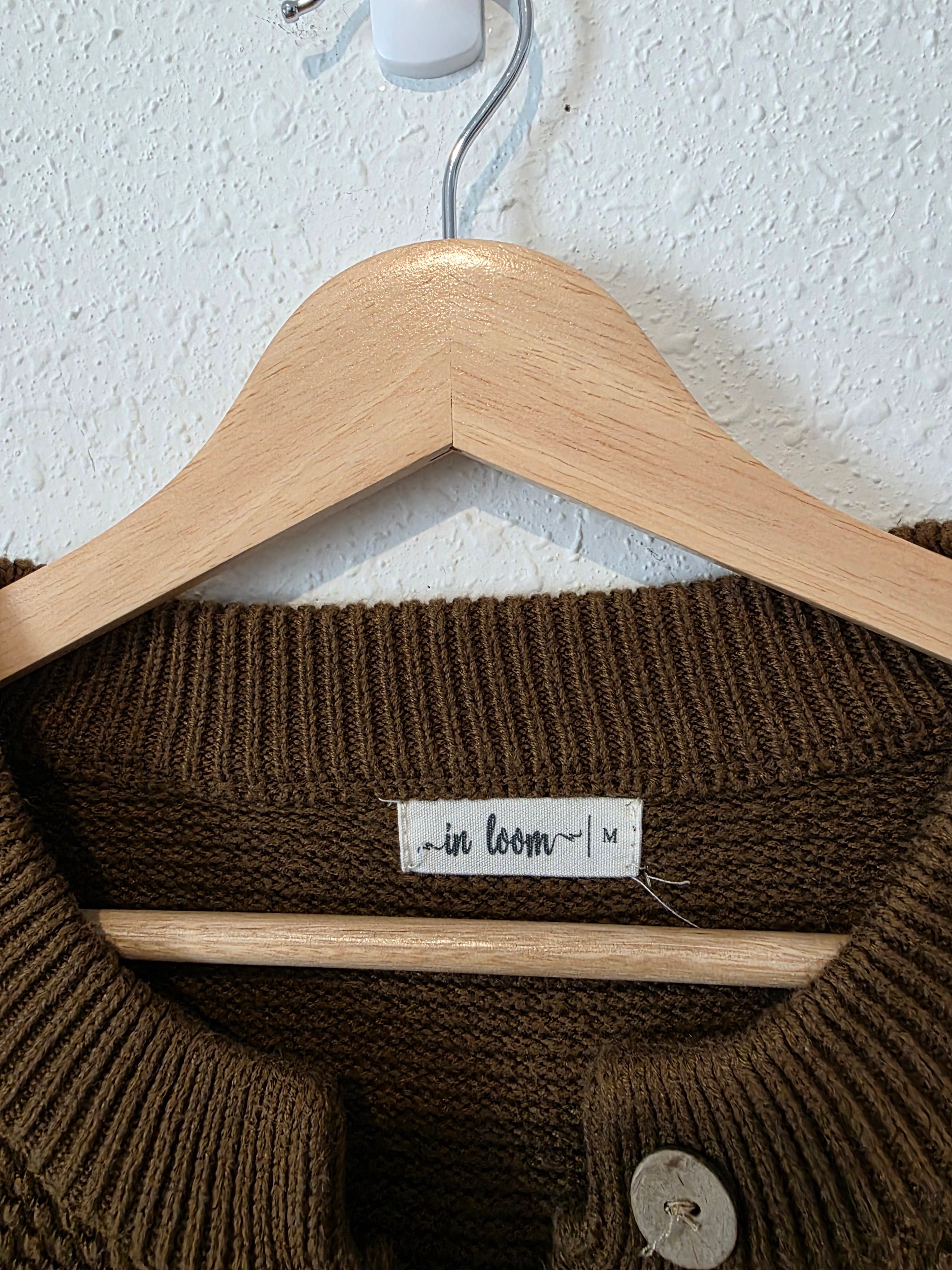In Loom Green Waffle Henley Sweater (M)