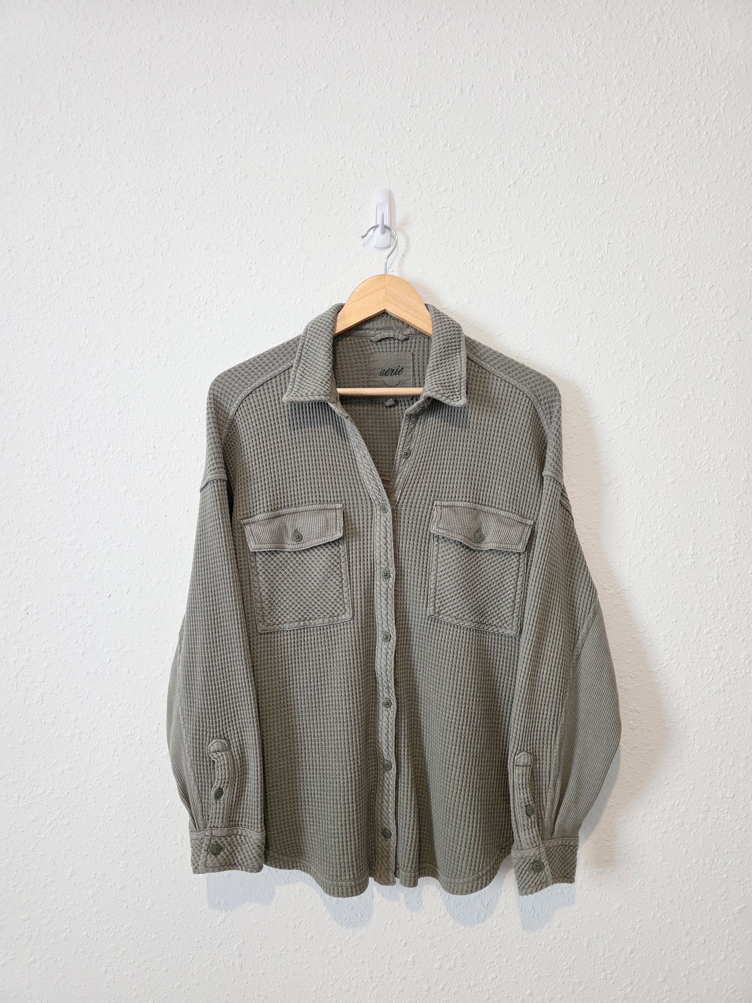Aerie Olive Waffle Shirt Jacket (S)