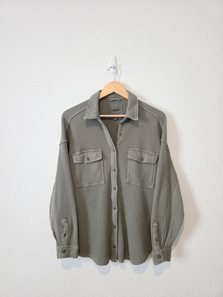 Aerie Olive Waffle Shirt Jacket (S)
