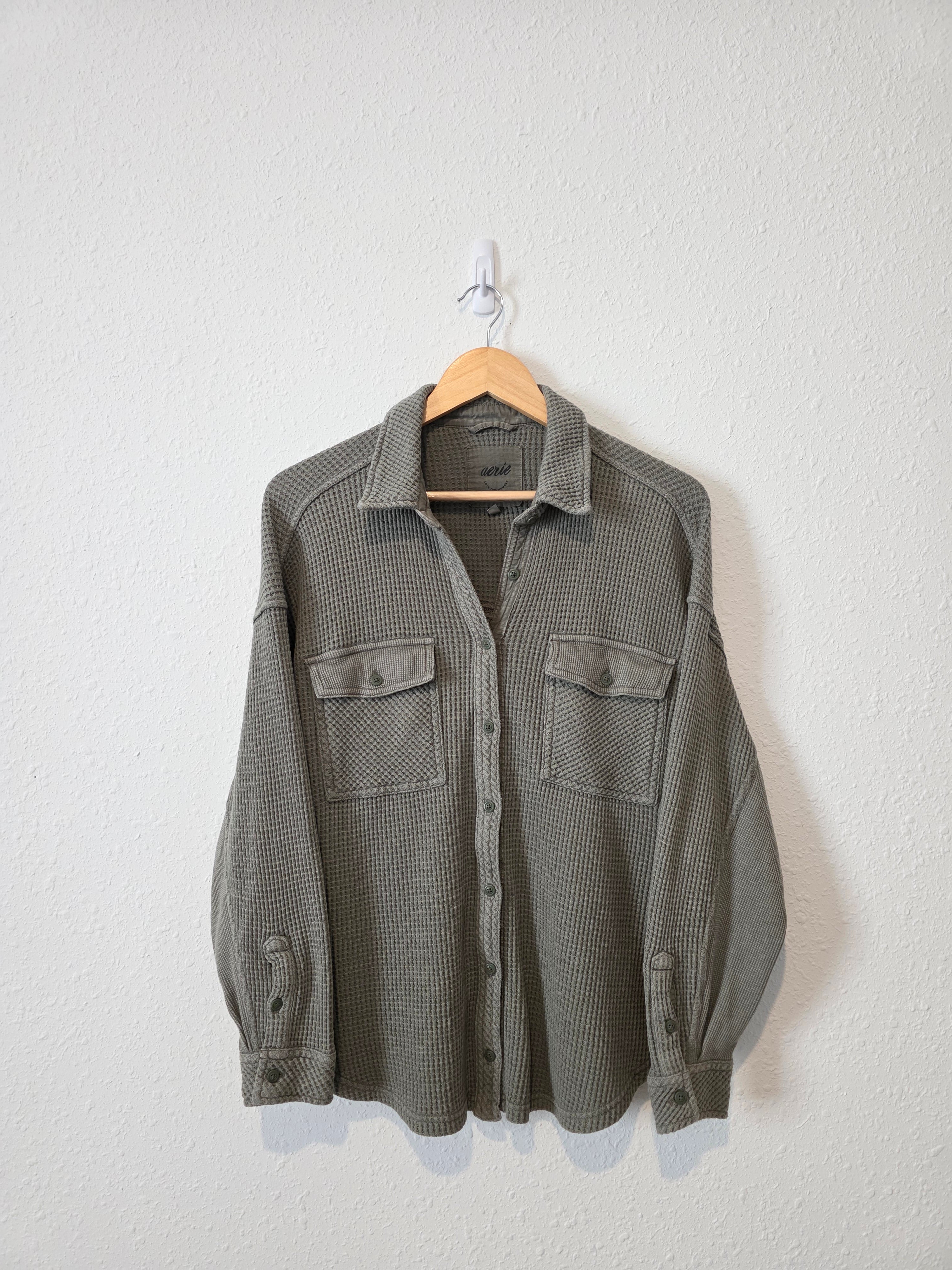 Aerie Olive Waffle Shirt Jacket (S)
