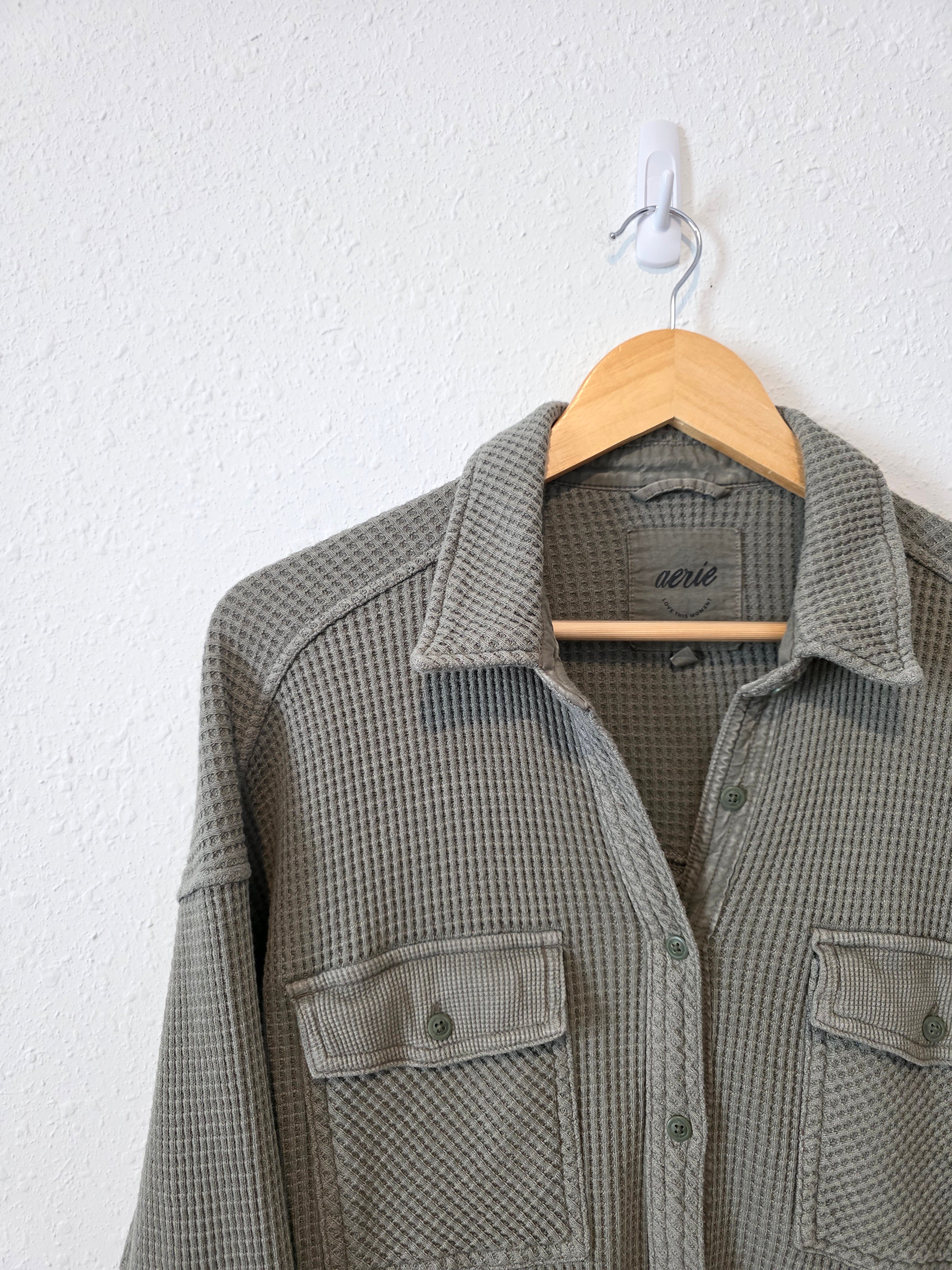 Aerie Olive Waffle Shirt Jacket (S)