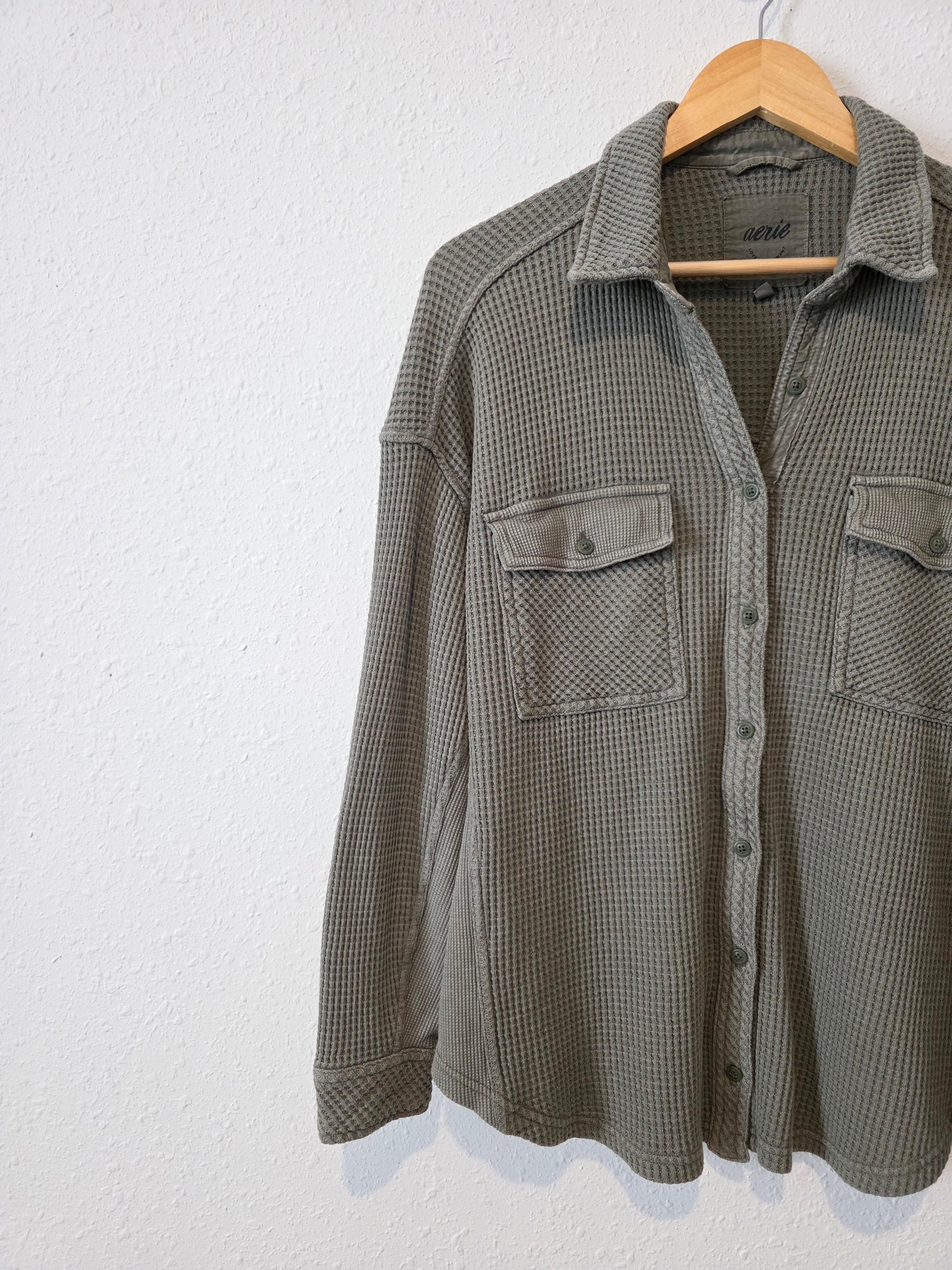 Aerie Olive Waffle Shirt Jacket (S)