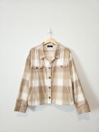 Able Neutral Plaid Shirt Jacket (XXL)