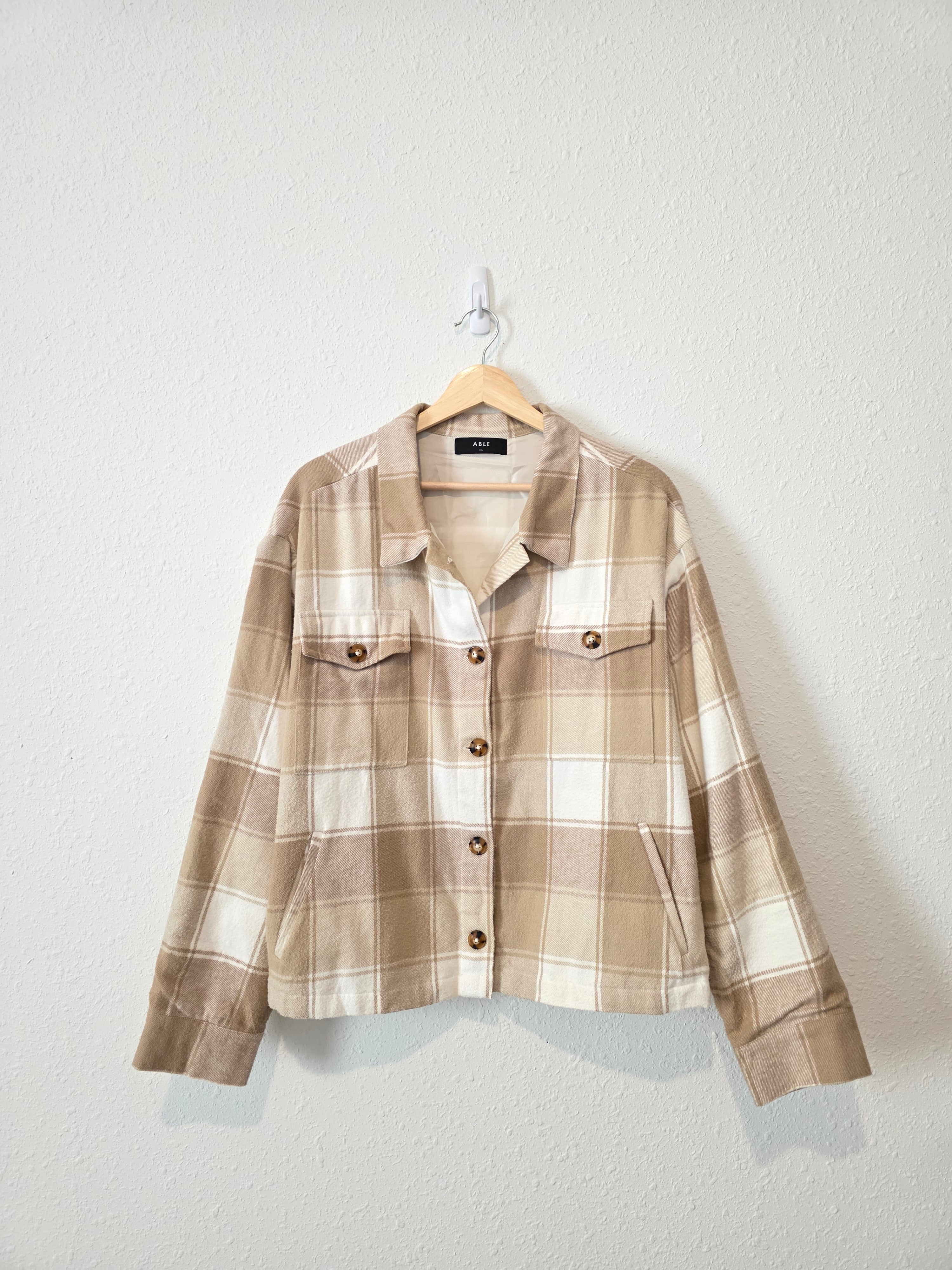 Able Neutral Plaid Shirt Jacket (XXL)