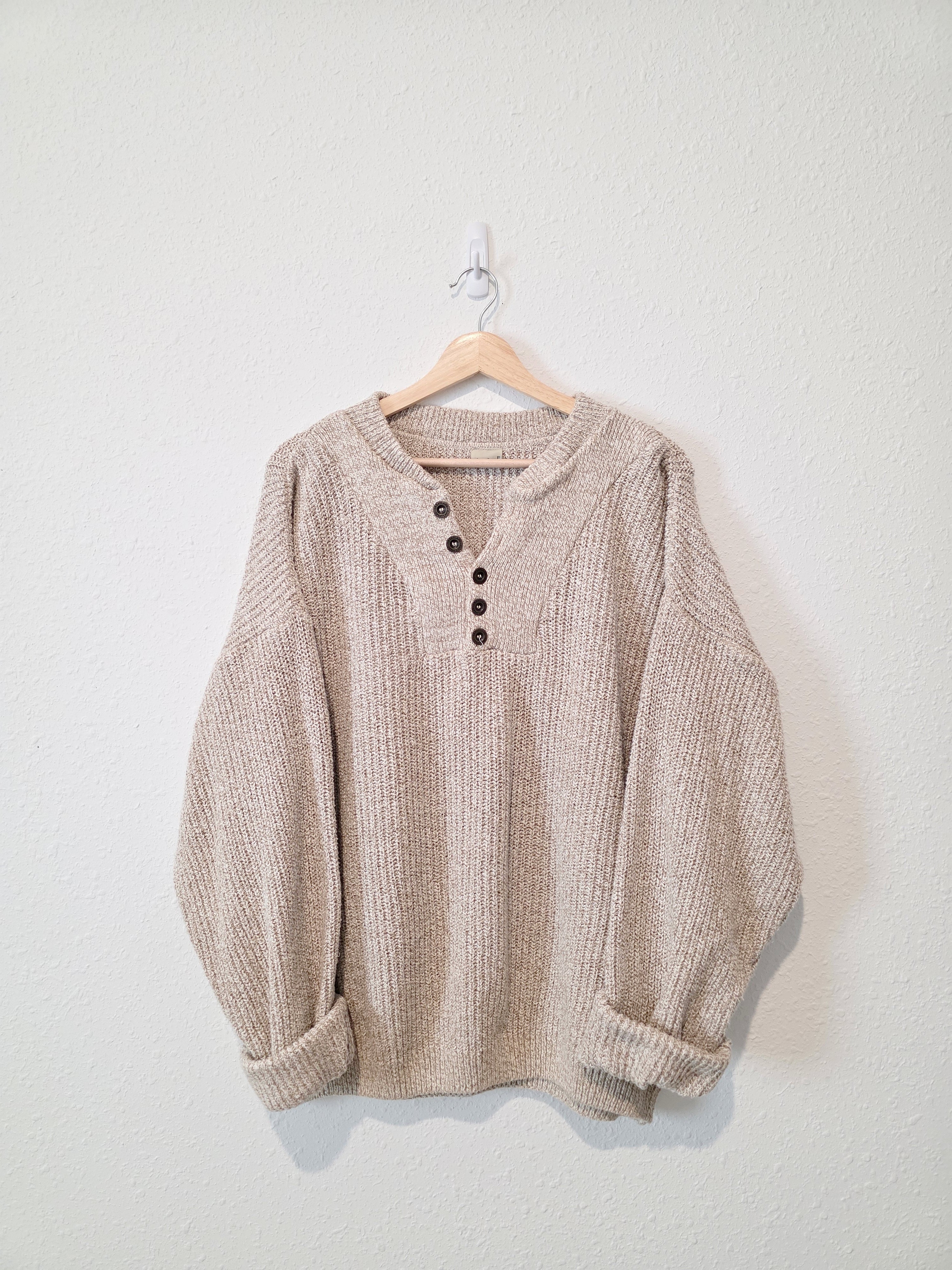 Vintage Chunky Henley Sweater (XL/XXL)