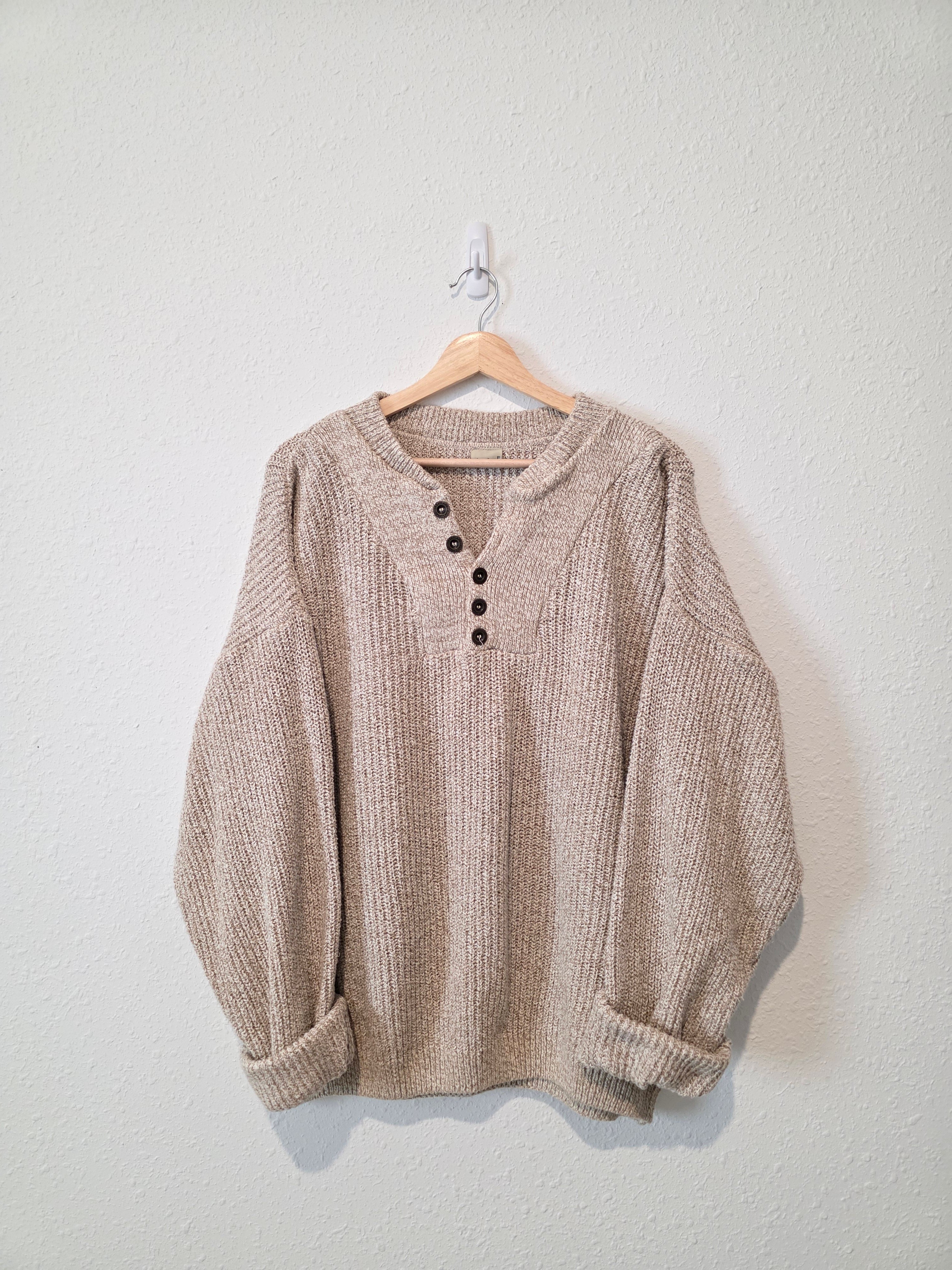 Vintage Chunky Henley Sweater (XL/XXL)