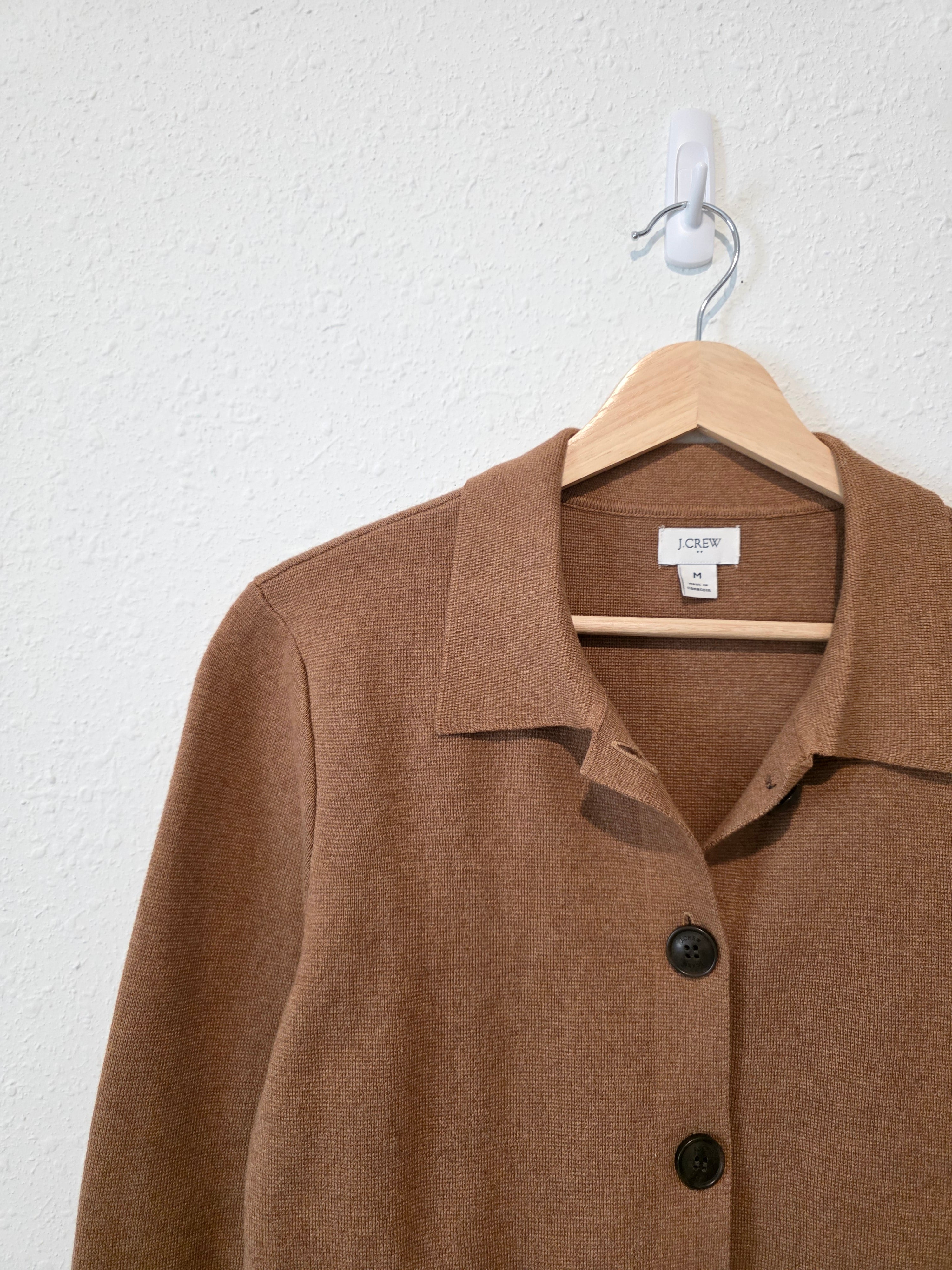 J.Crew Brown Cotton Button Up Sweater (M)