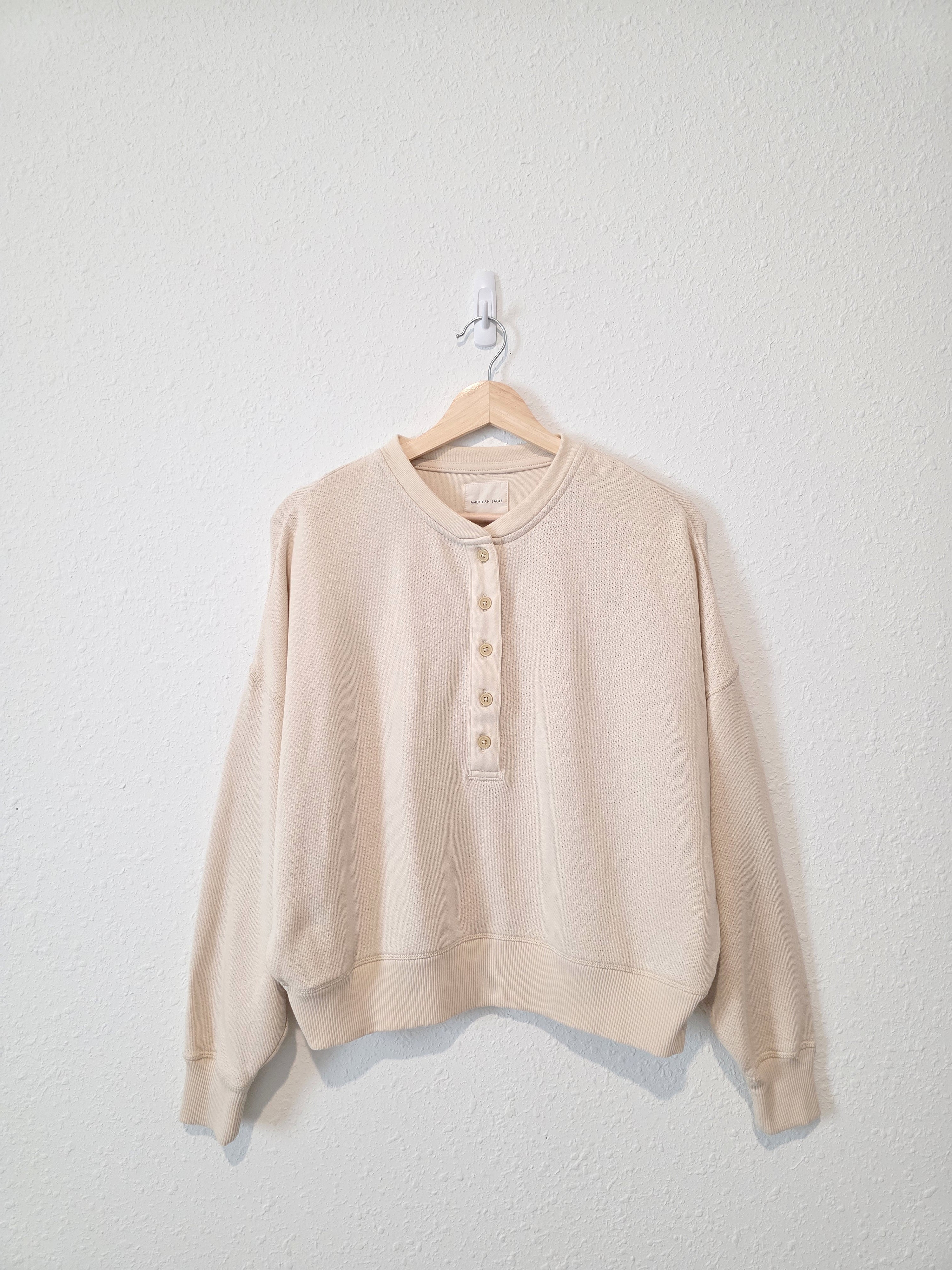 Cream Oversized Henley Sweater (XS)