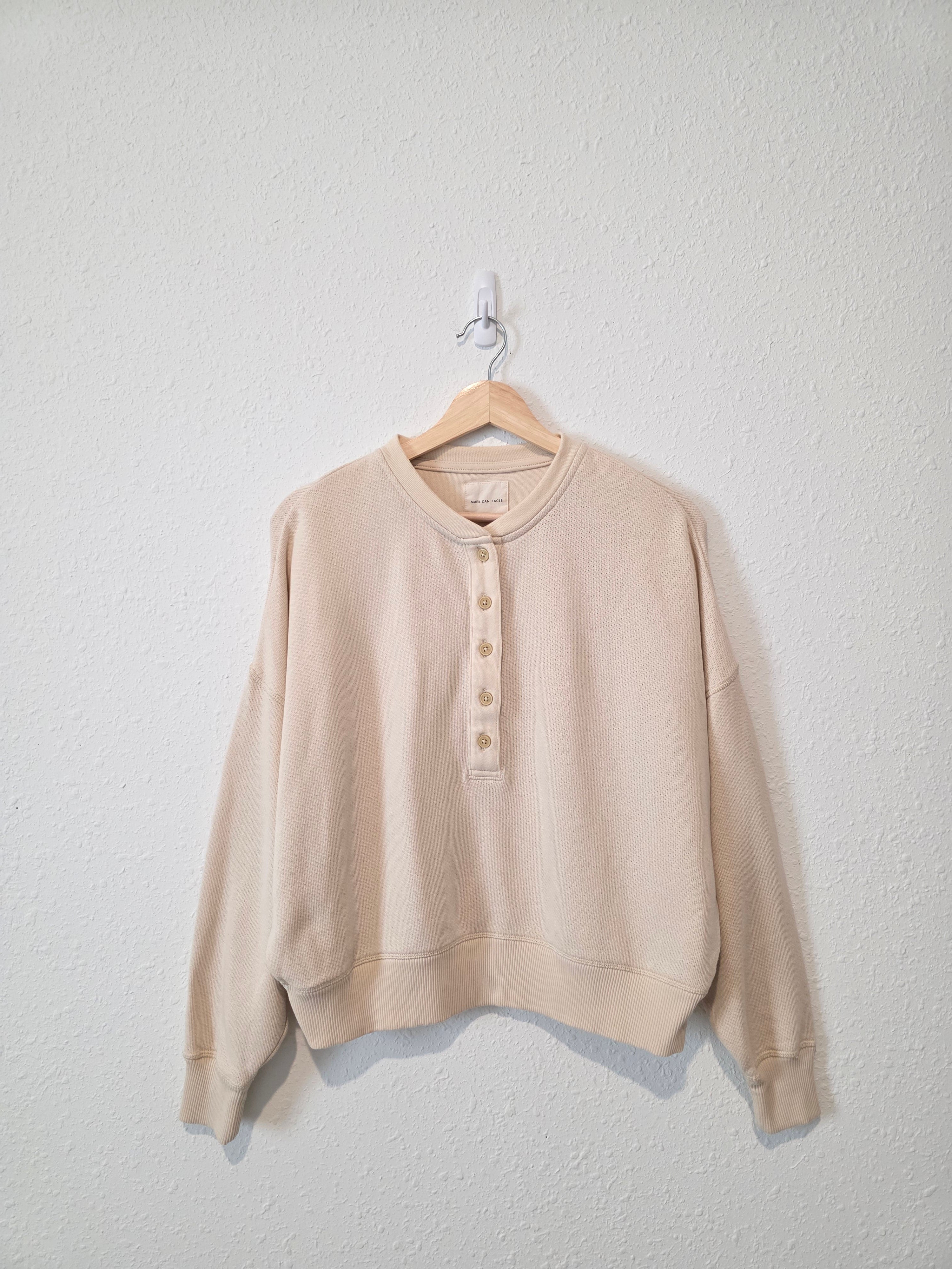 Cream Oversized Henley Sweater (XS)