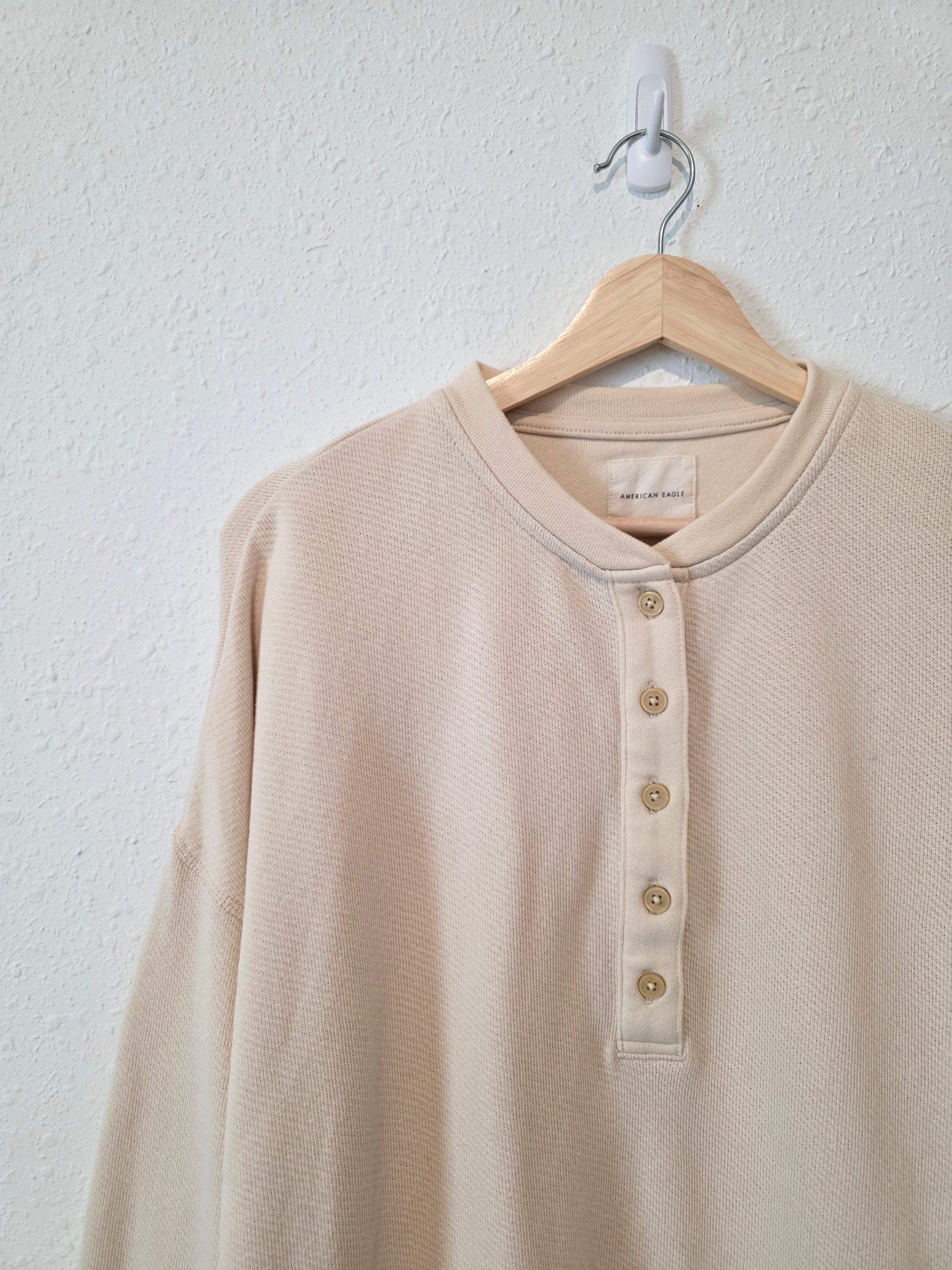 Cream Oversized Henley Sweater (XS)