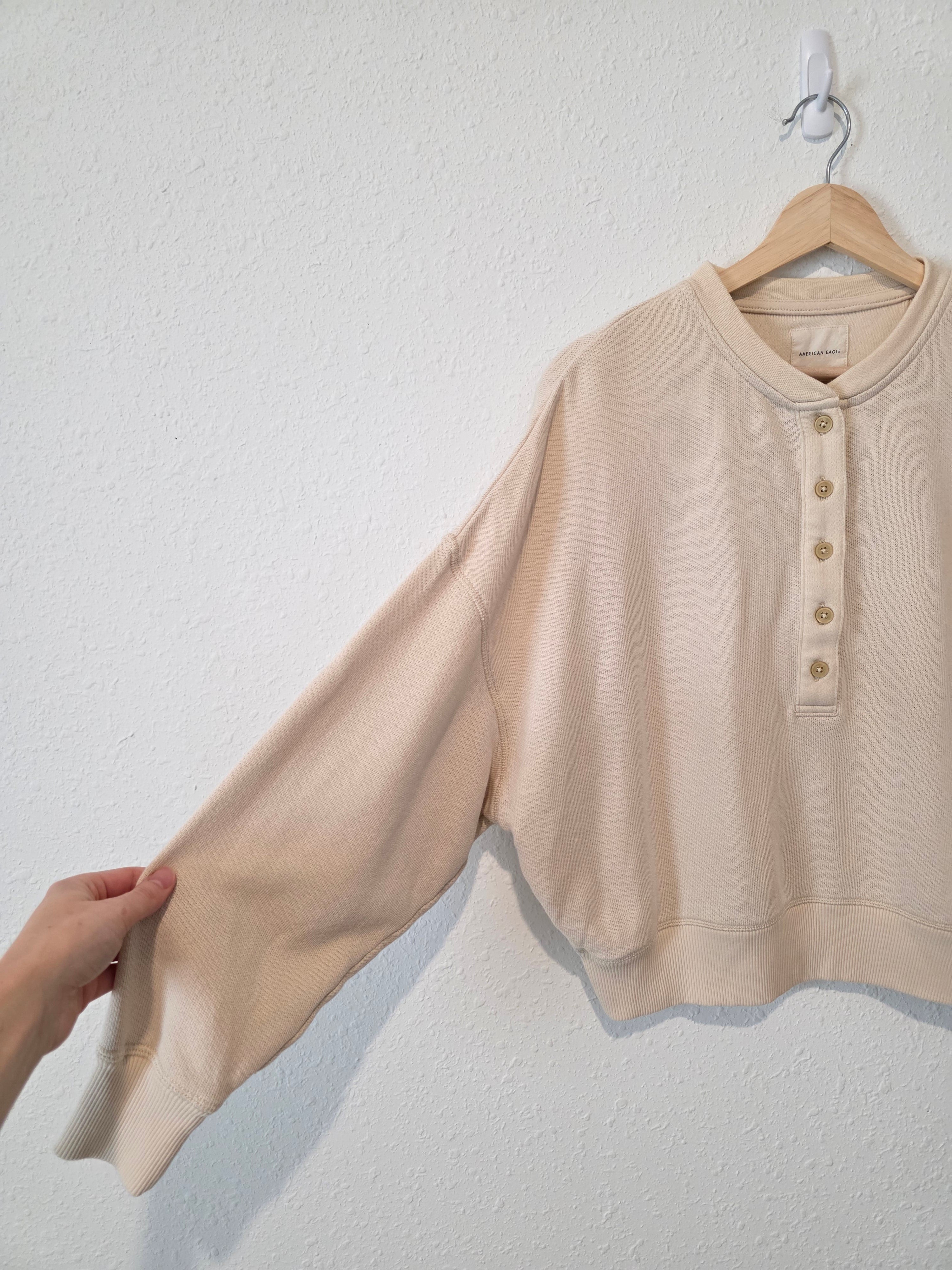 Cream Oversized Henley Sweater (XS)