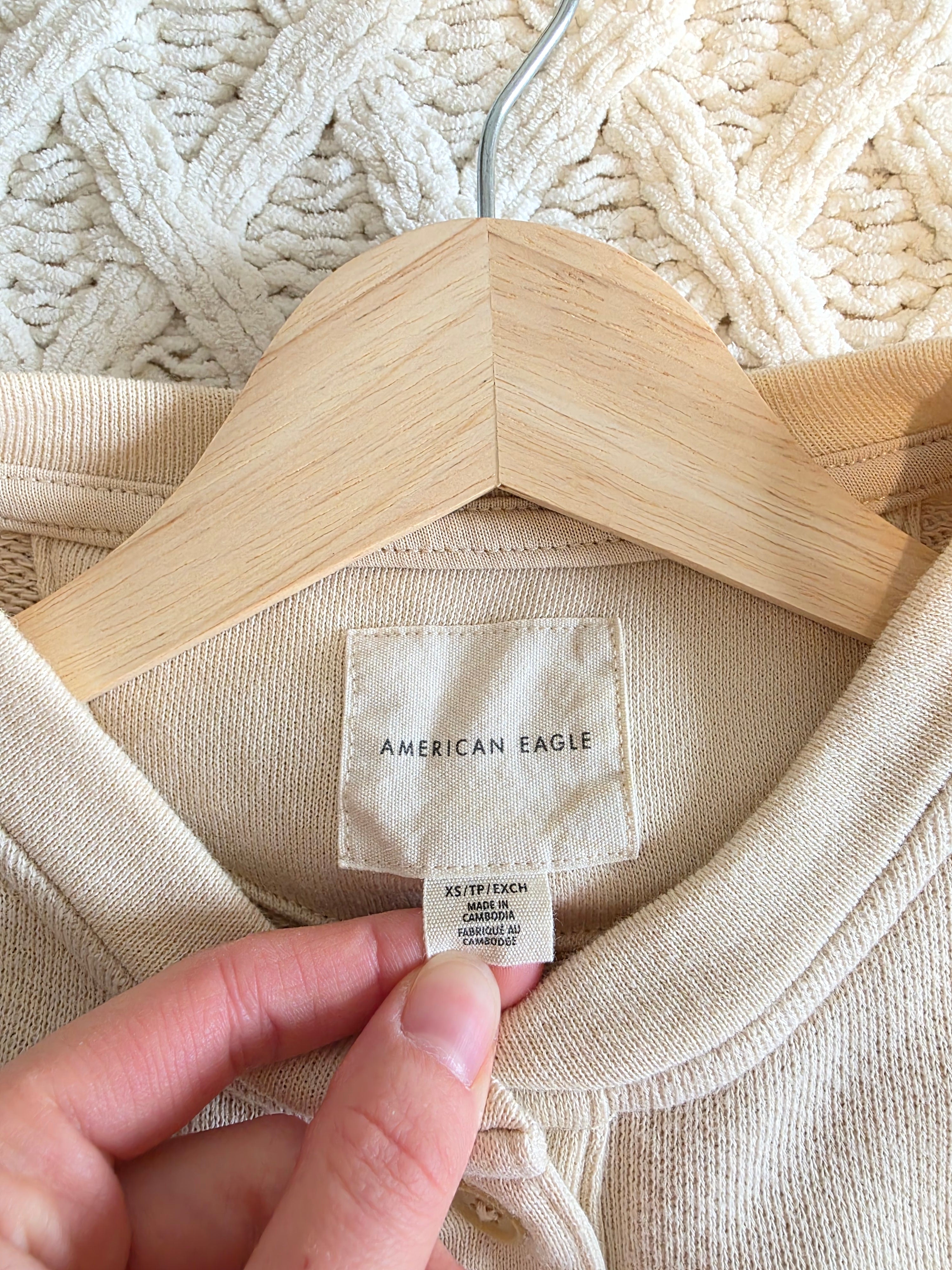 Cream Oversized Henley Sweater (XS)