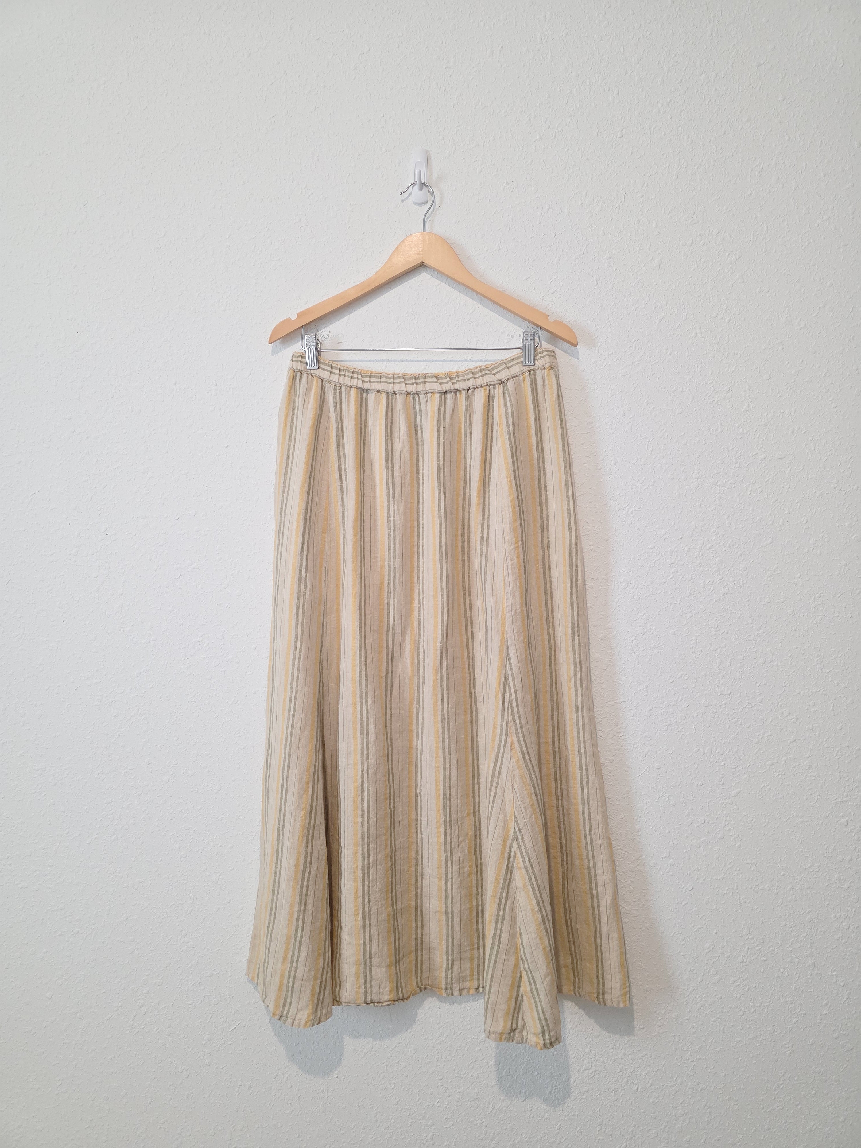 Flax Linen Striped Maxi Skirt (M)