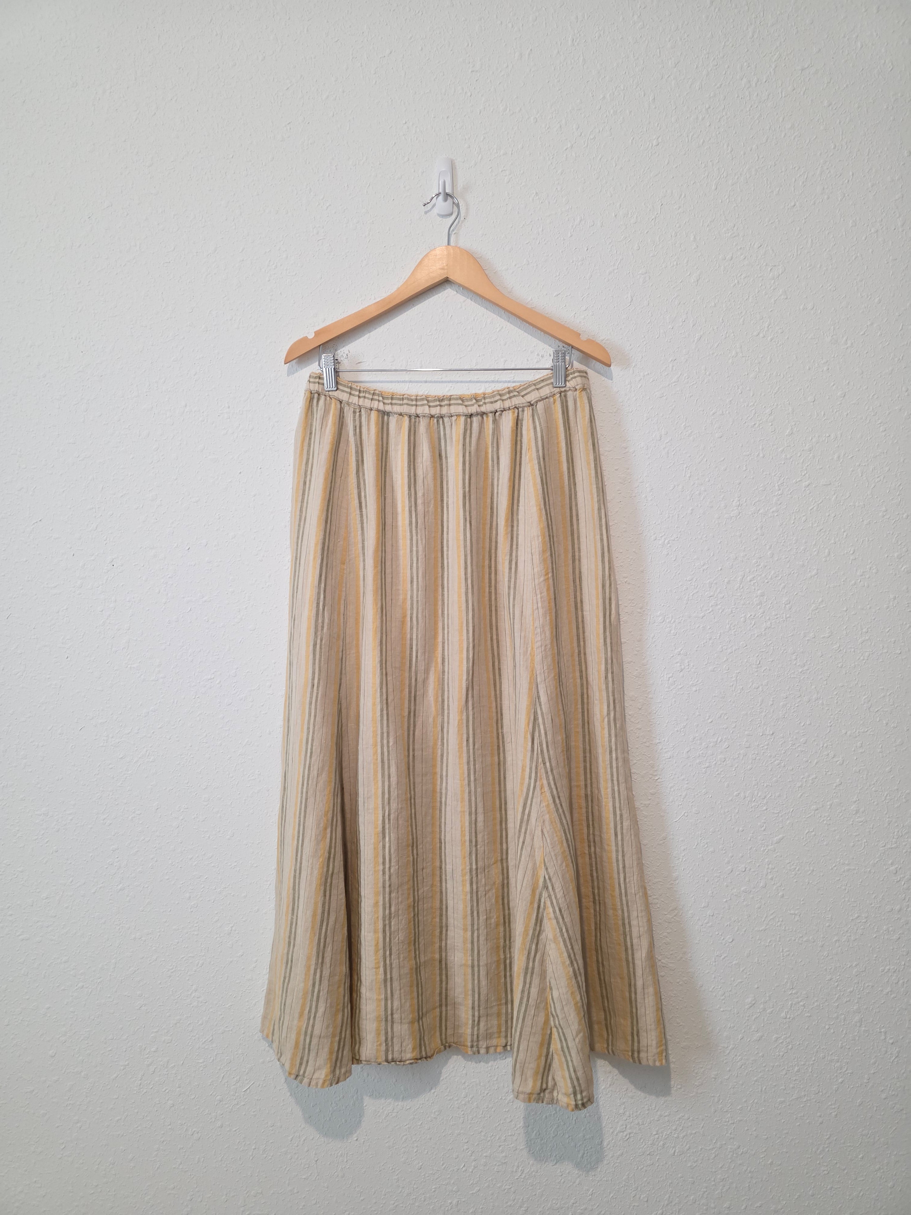 Flax Linen Striped Maxi Skirt (M)