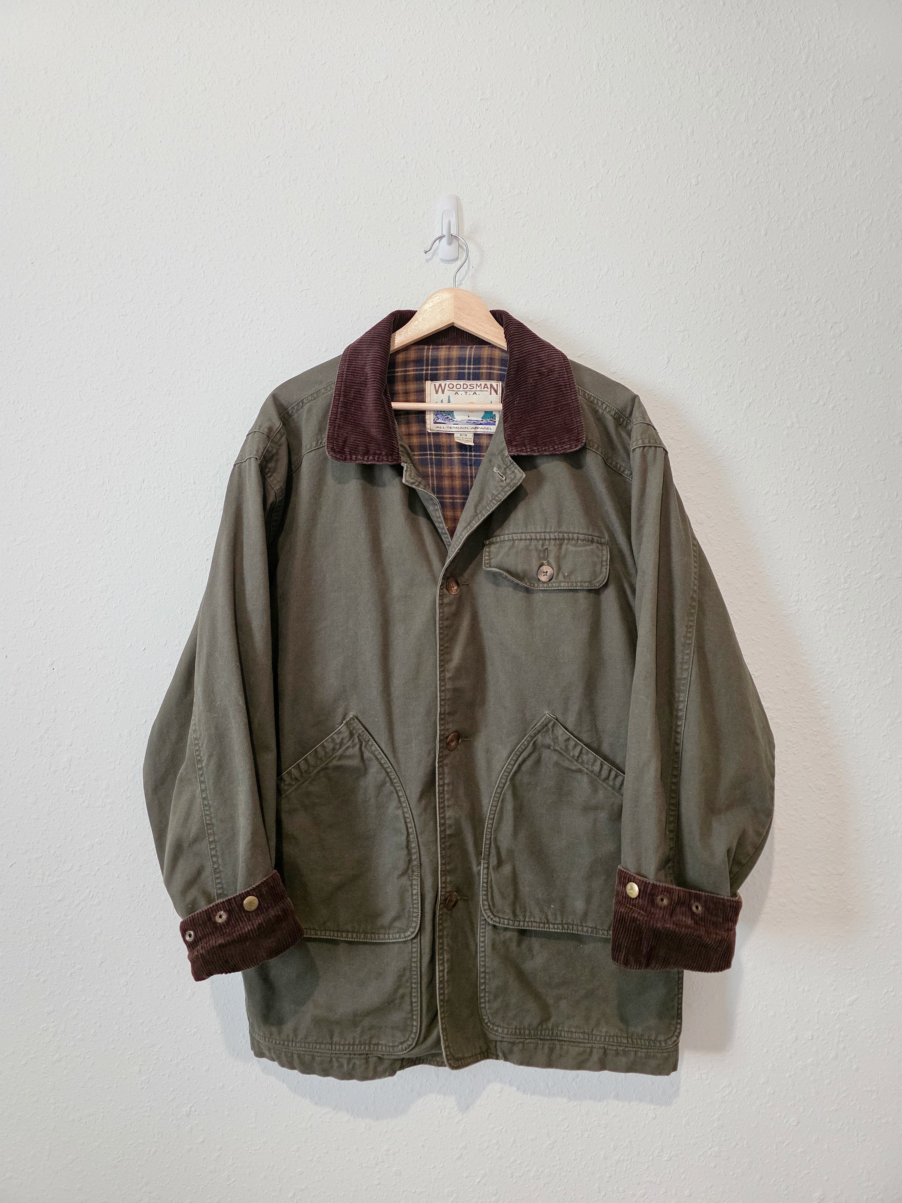 Vintage Olive Corduroy Collar Barn Coat (M)
