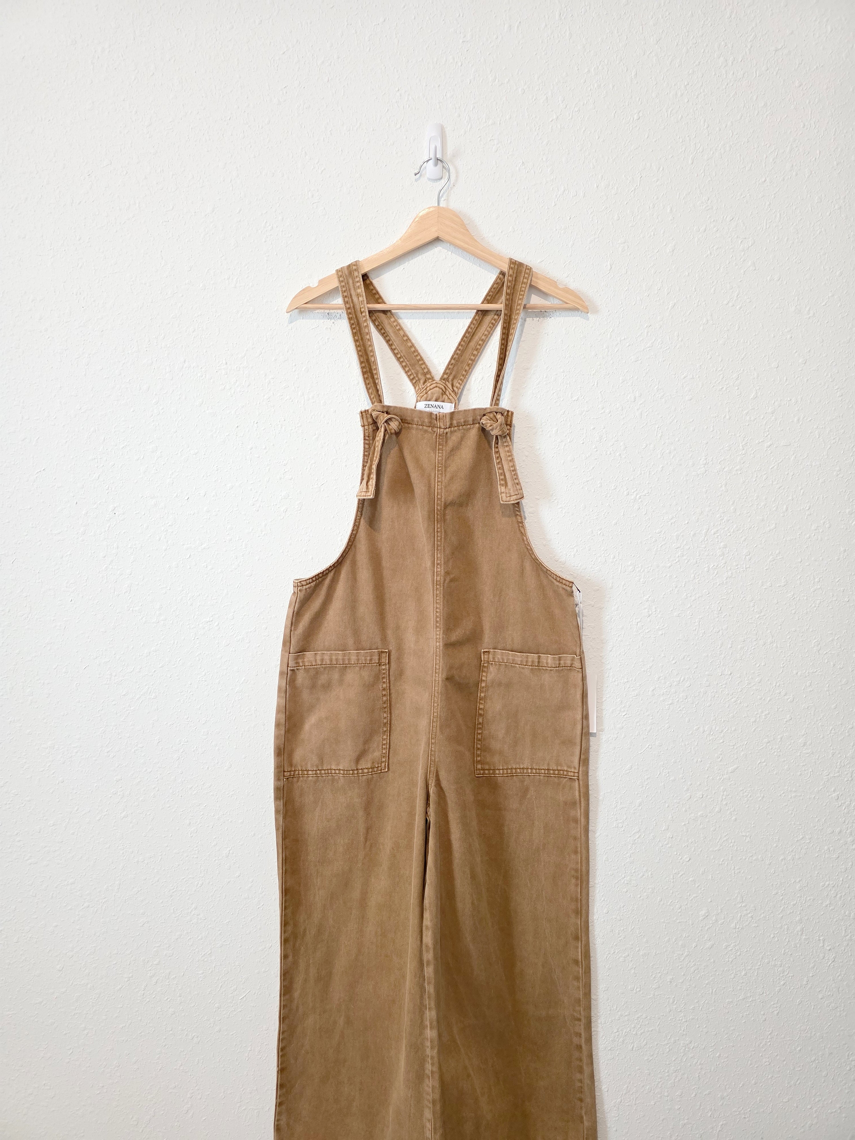 NEW Zenana Camel Wide Leg Overalls (M)