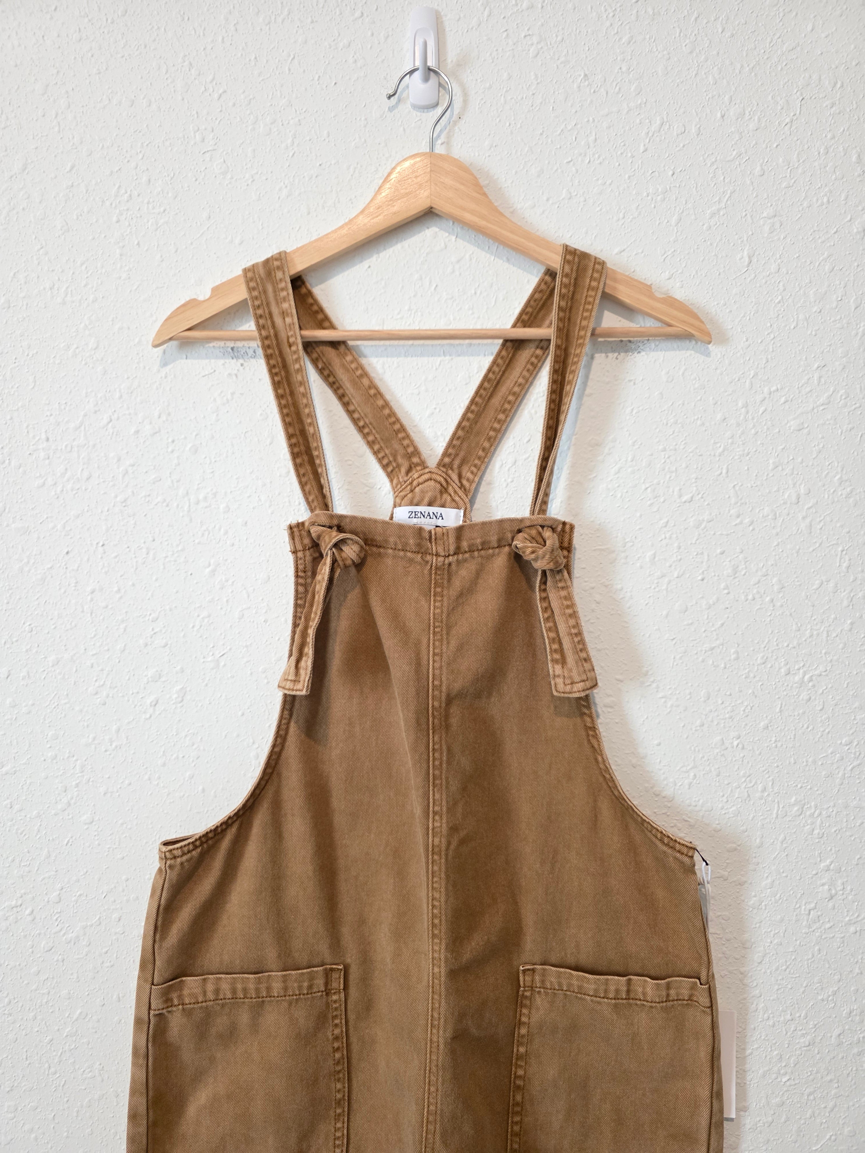 NEW Zenana Camel Wide Leg Overalls (M)