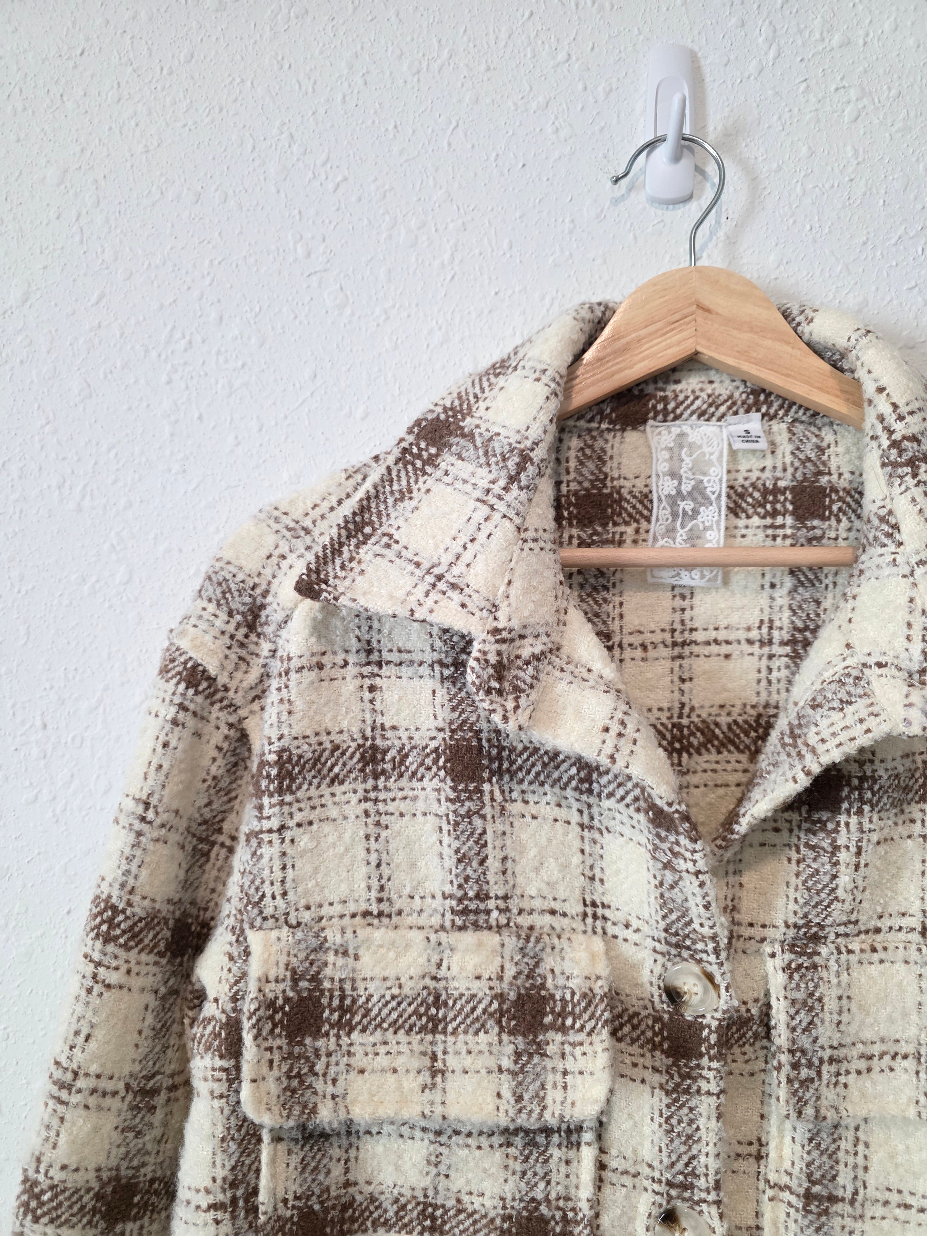 Sadie & Sage Neutral Plaid Shirt Jacket (S)