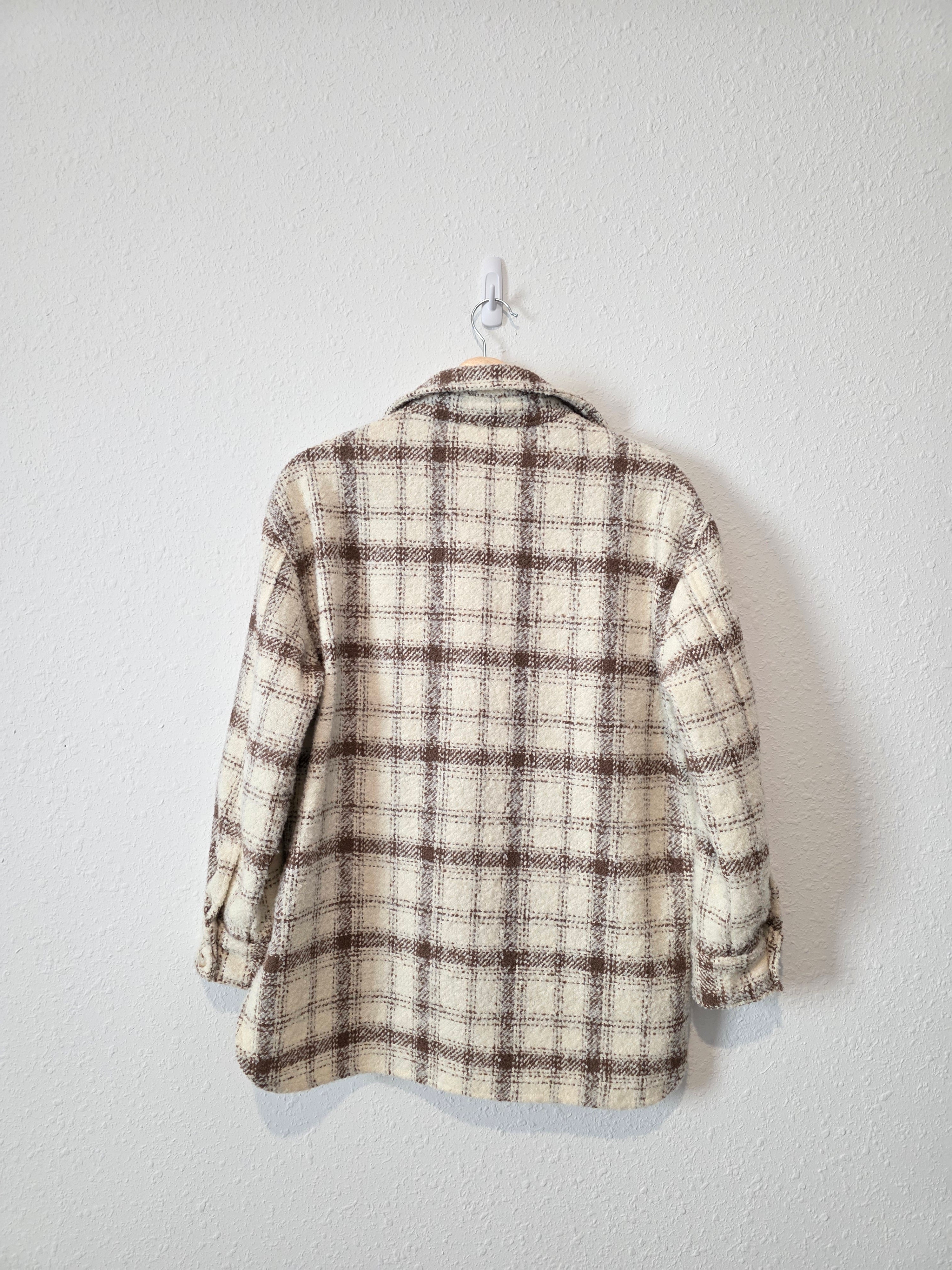 Sadie & Sage Neutral Plaid Shirt Jacket (S)