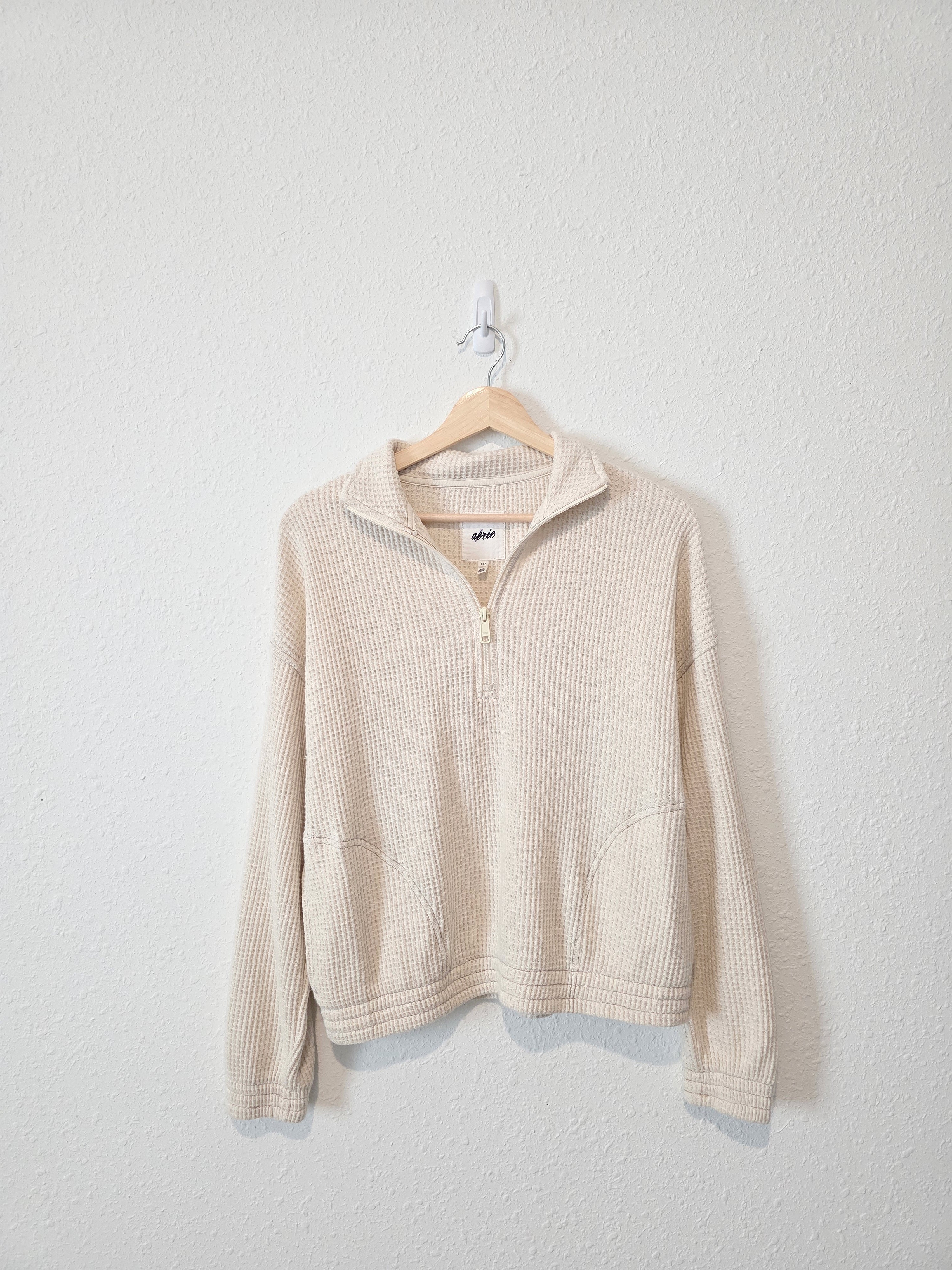 Aerie Oat Waffle Quarter Zip (S)