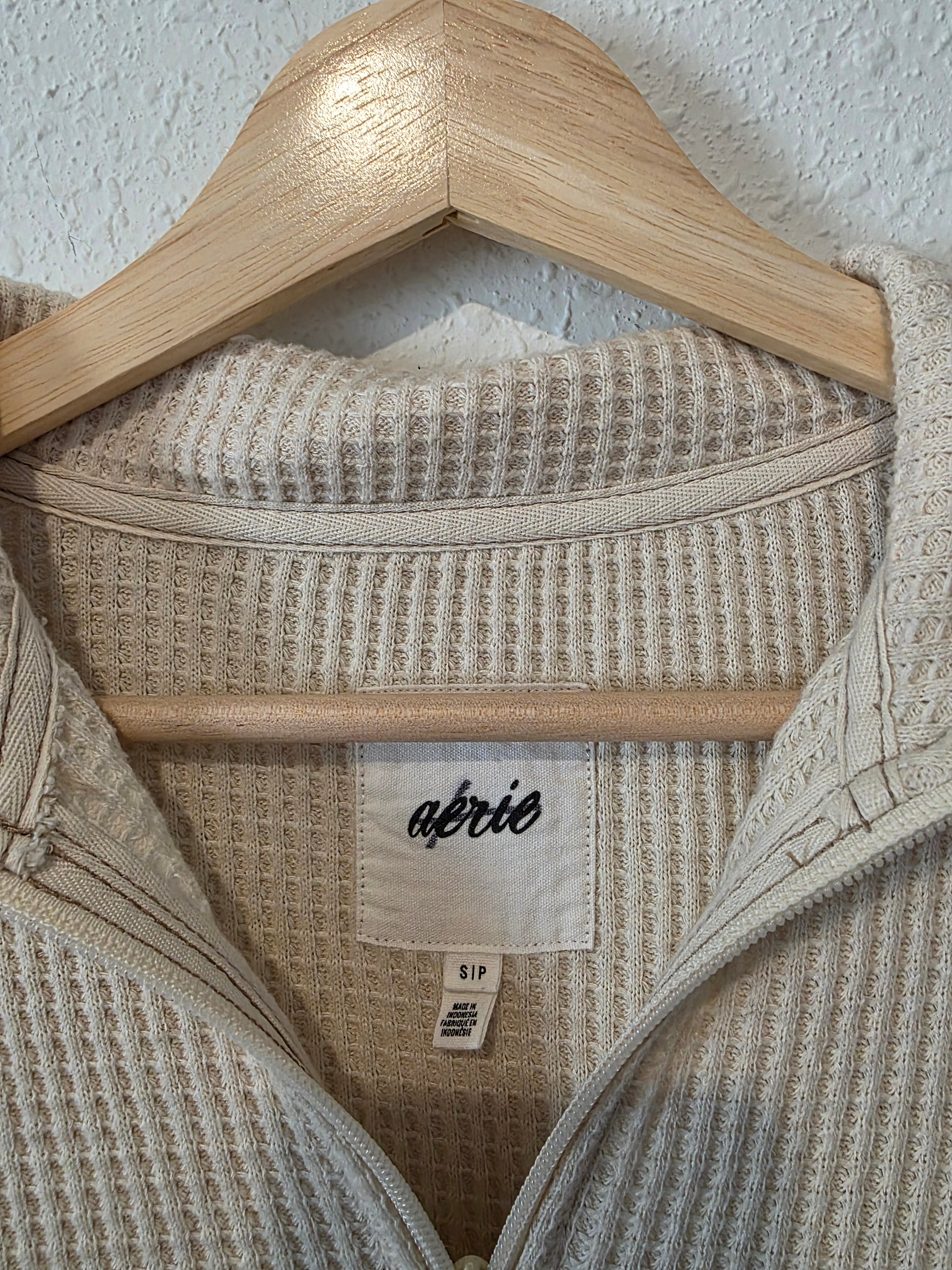 Aerie Oat Waffle Quarter Zip (S)