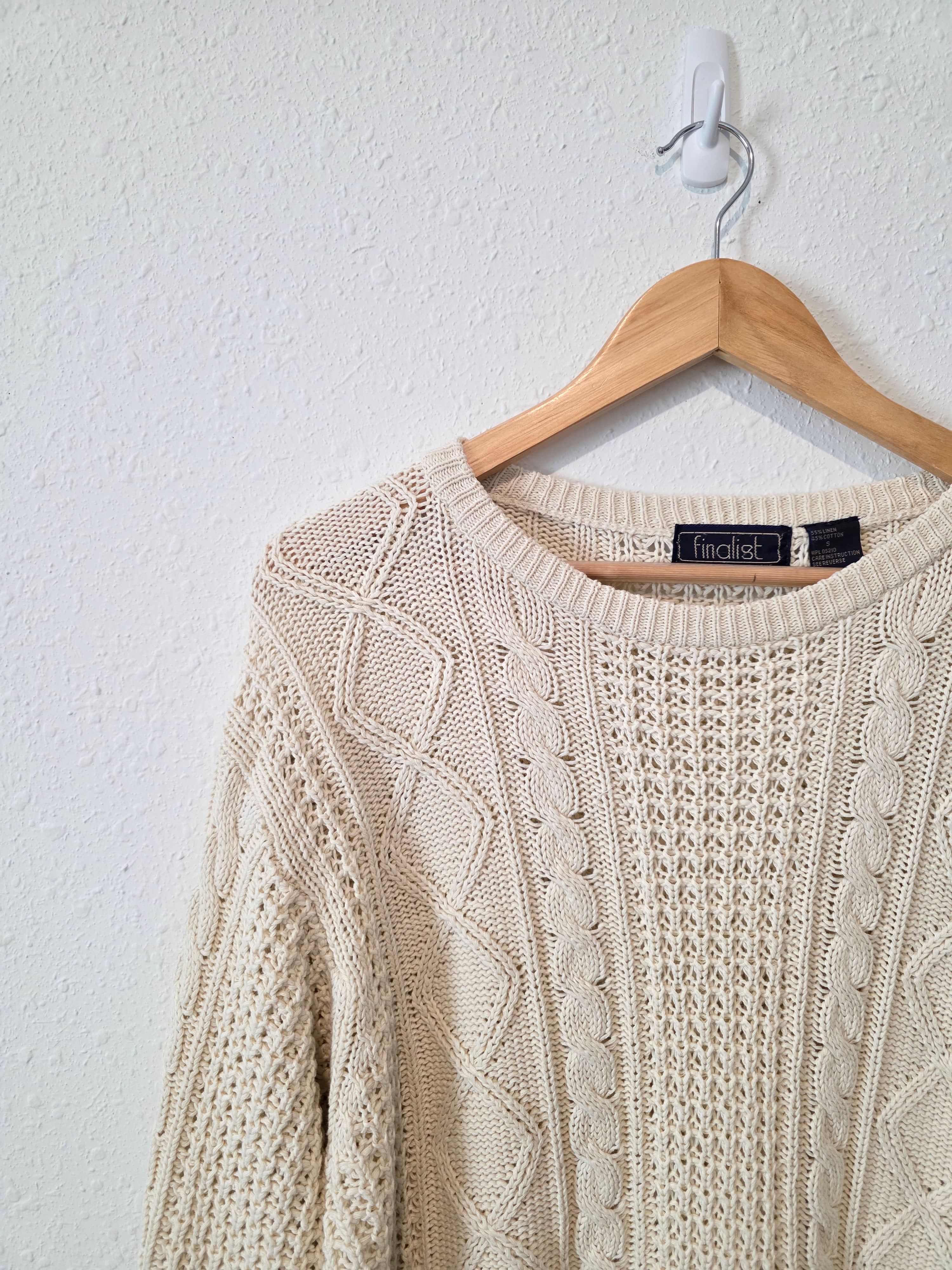 Vintage Linen Cotton Cable Knit Sweater (S)