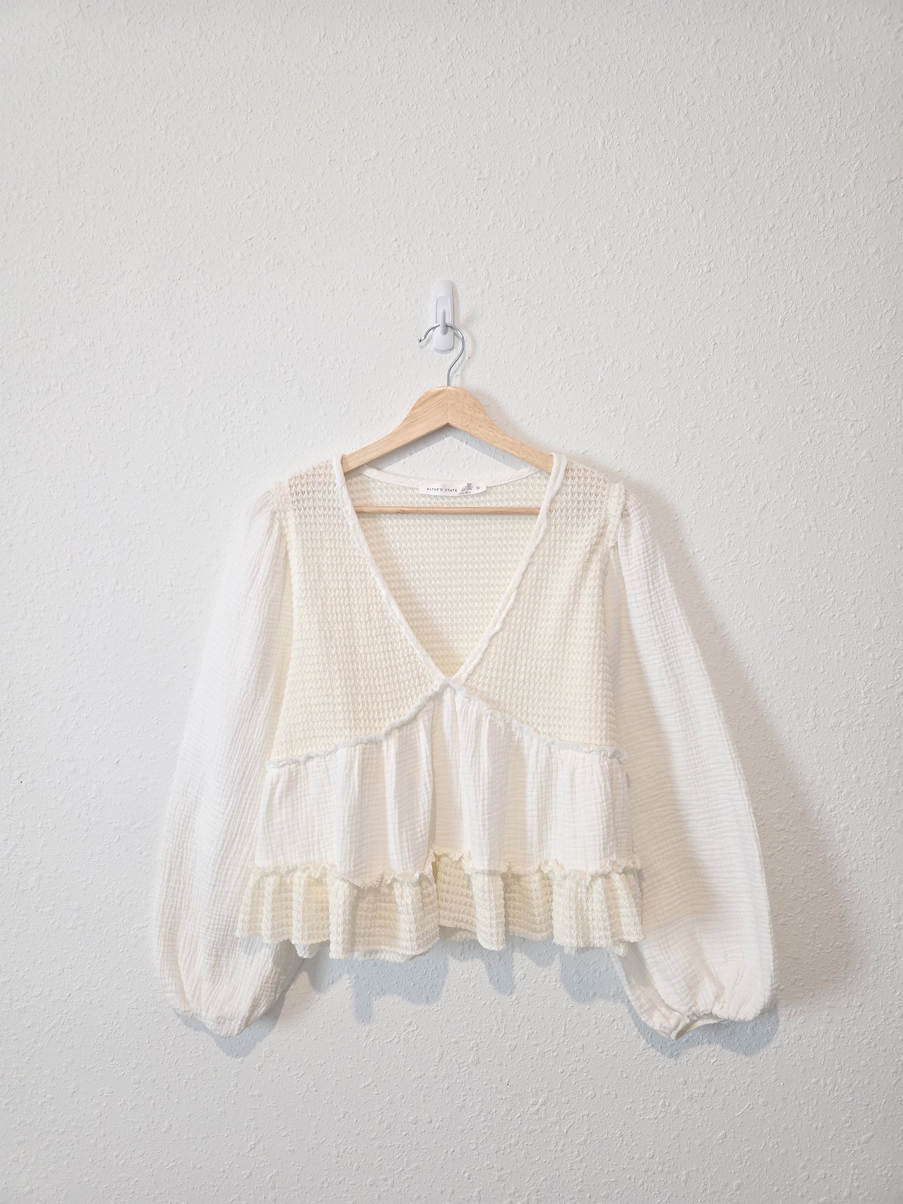 Altar'd State Gauze Puff Sleeve Top (S)