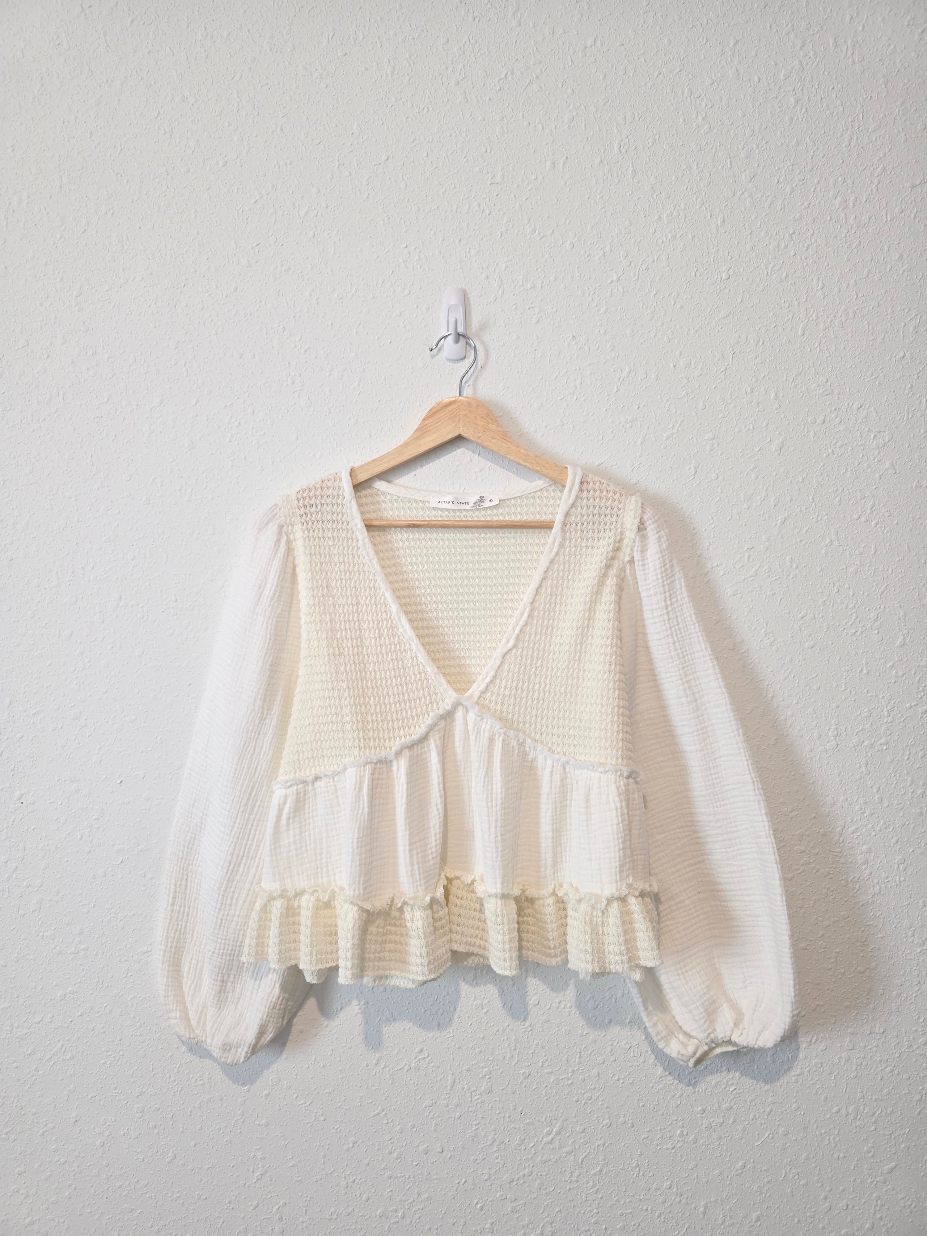 Altar'd State Gauze Puff Sleeve Top (S)