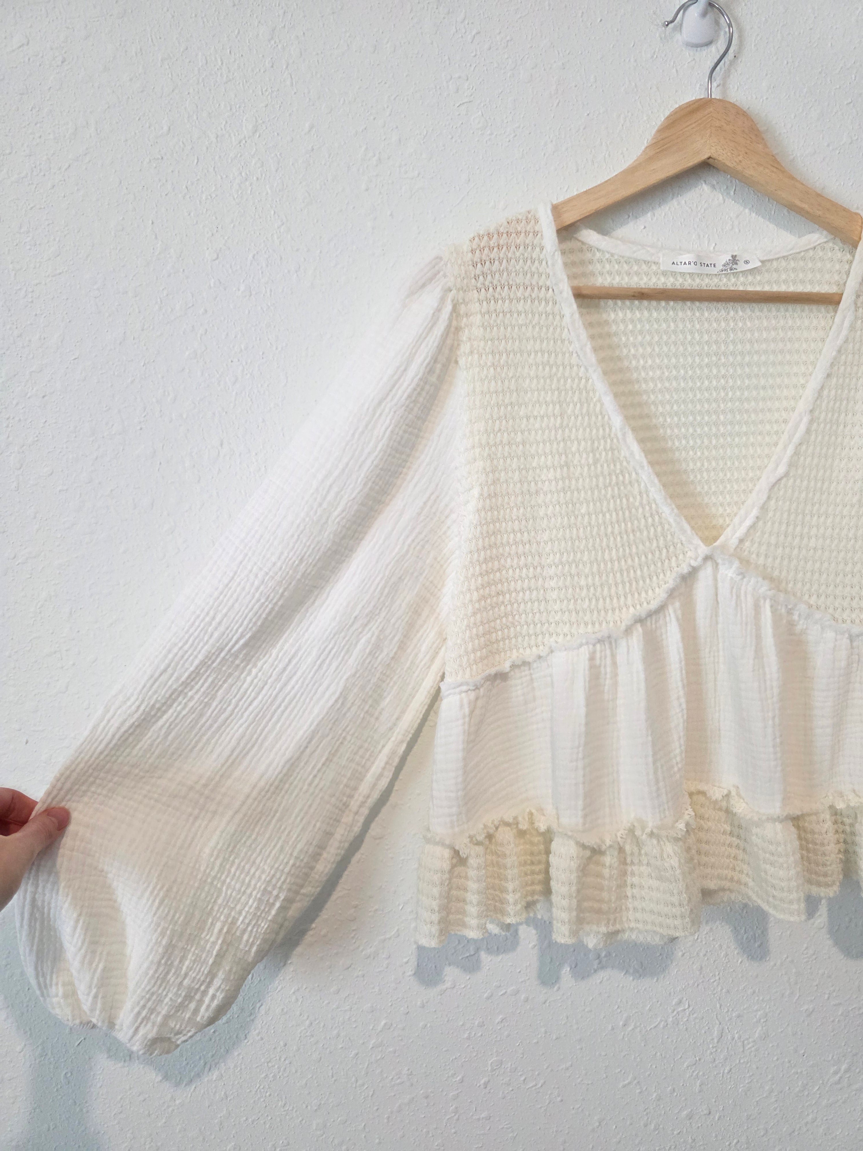 Altar'd State Gauze Puff Sleeve Top (S)