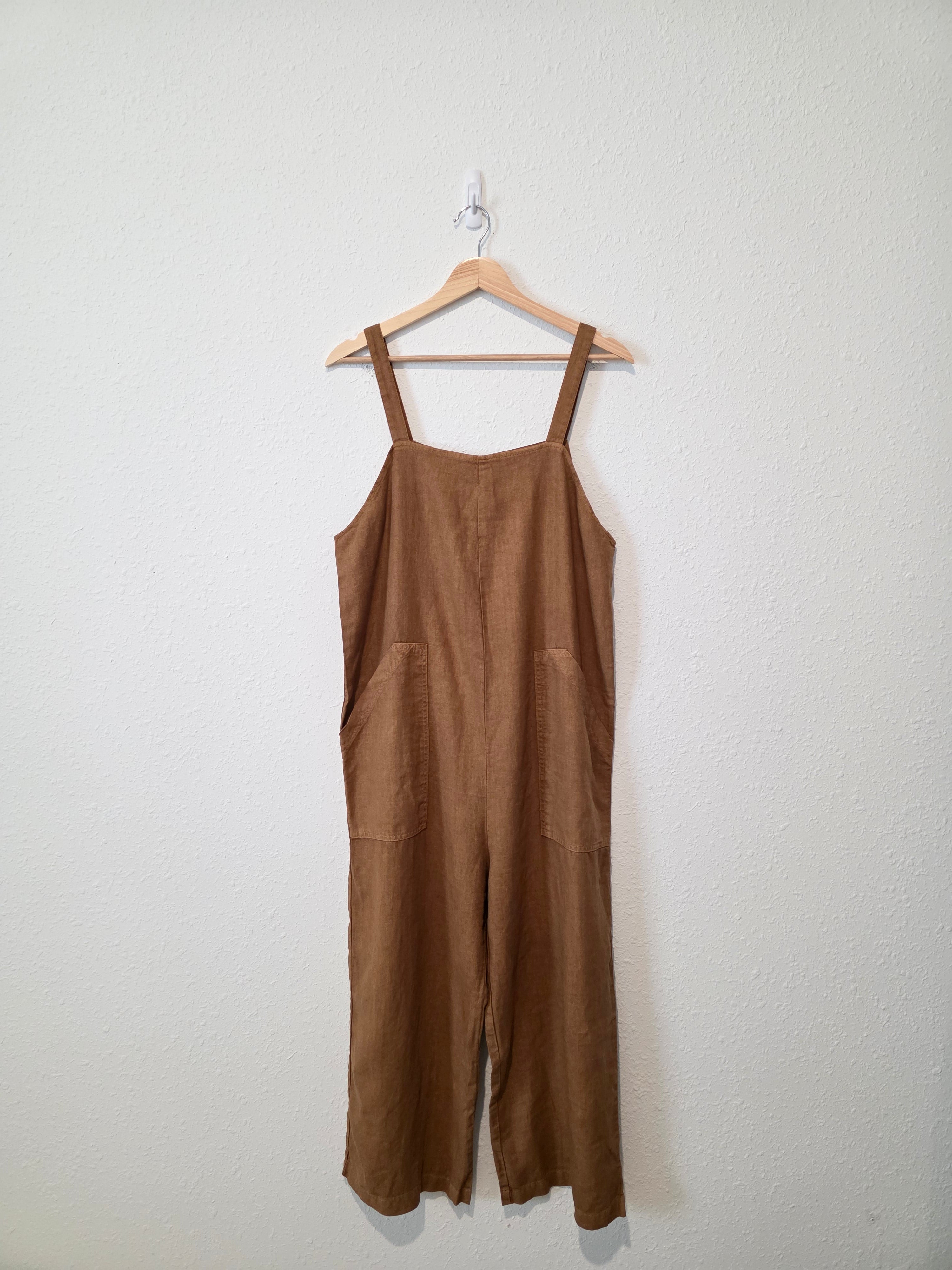 Linen Wide Leg Jumpsuit Overalls (S)