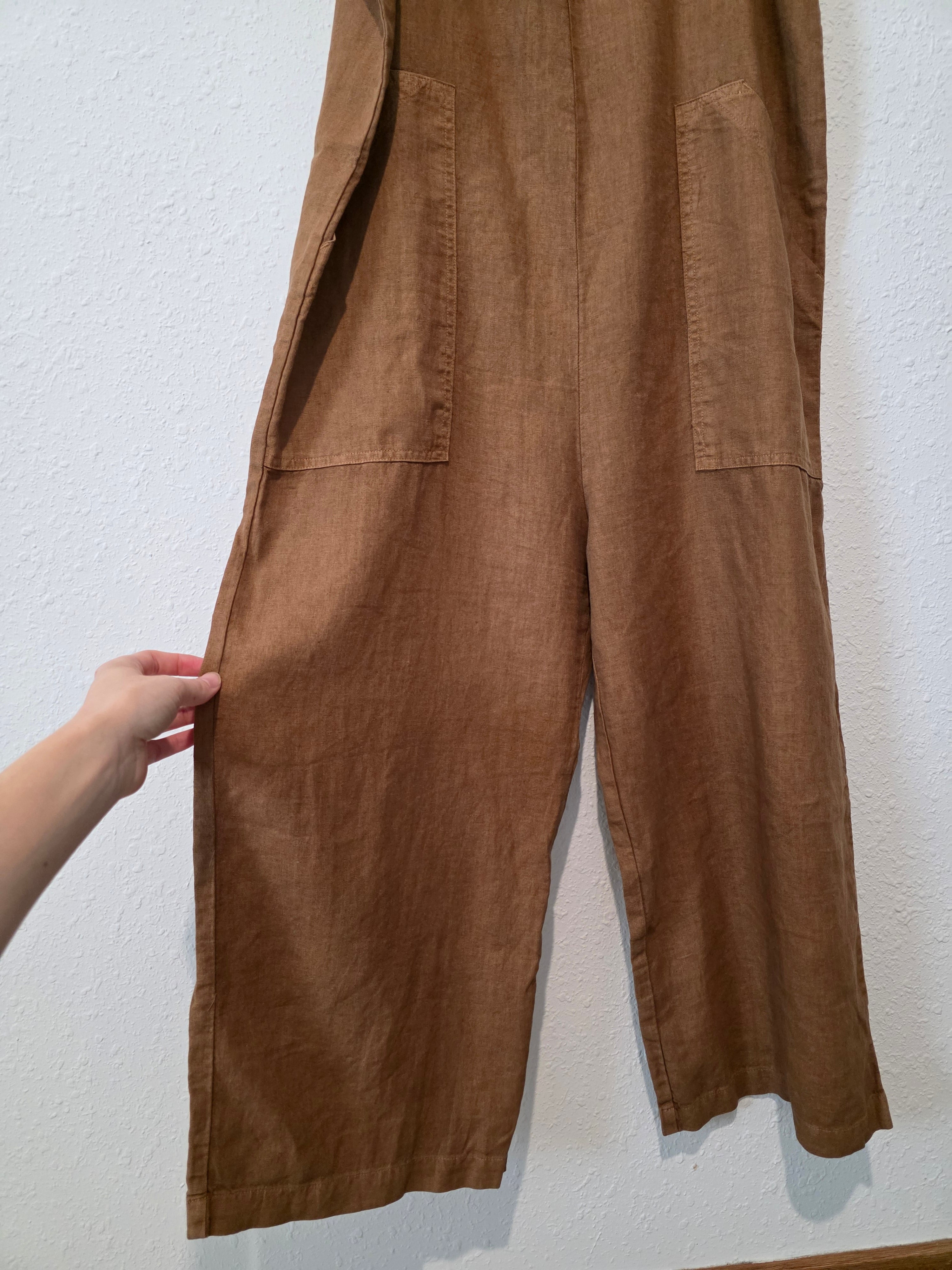 Linen Wide Leg Jumpsuit Overalls (S)