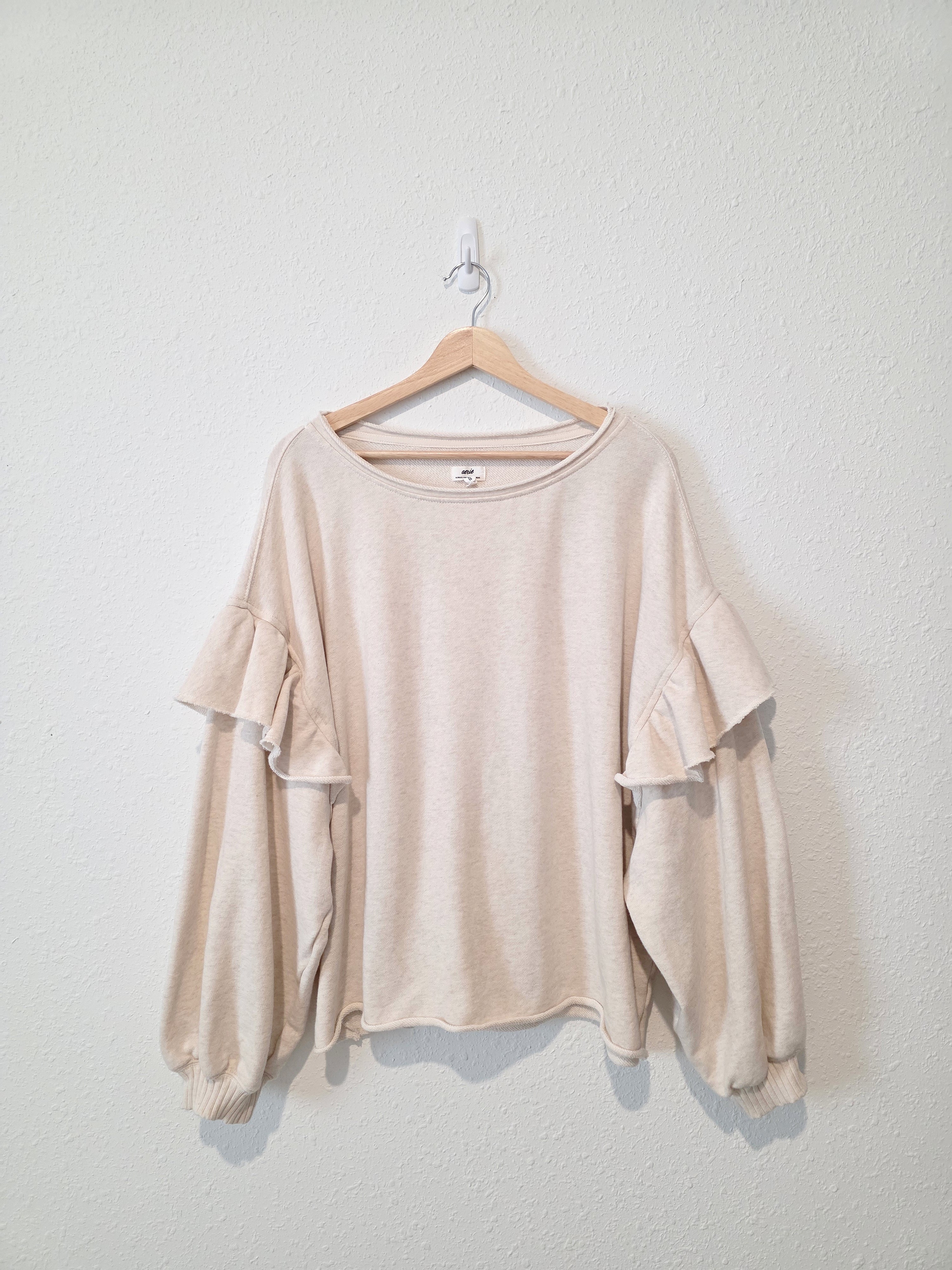 Aerie Oat Ruffle Sweatshirt (XL)