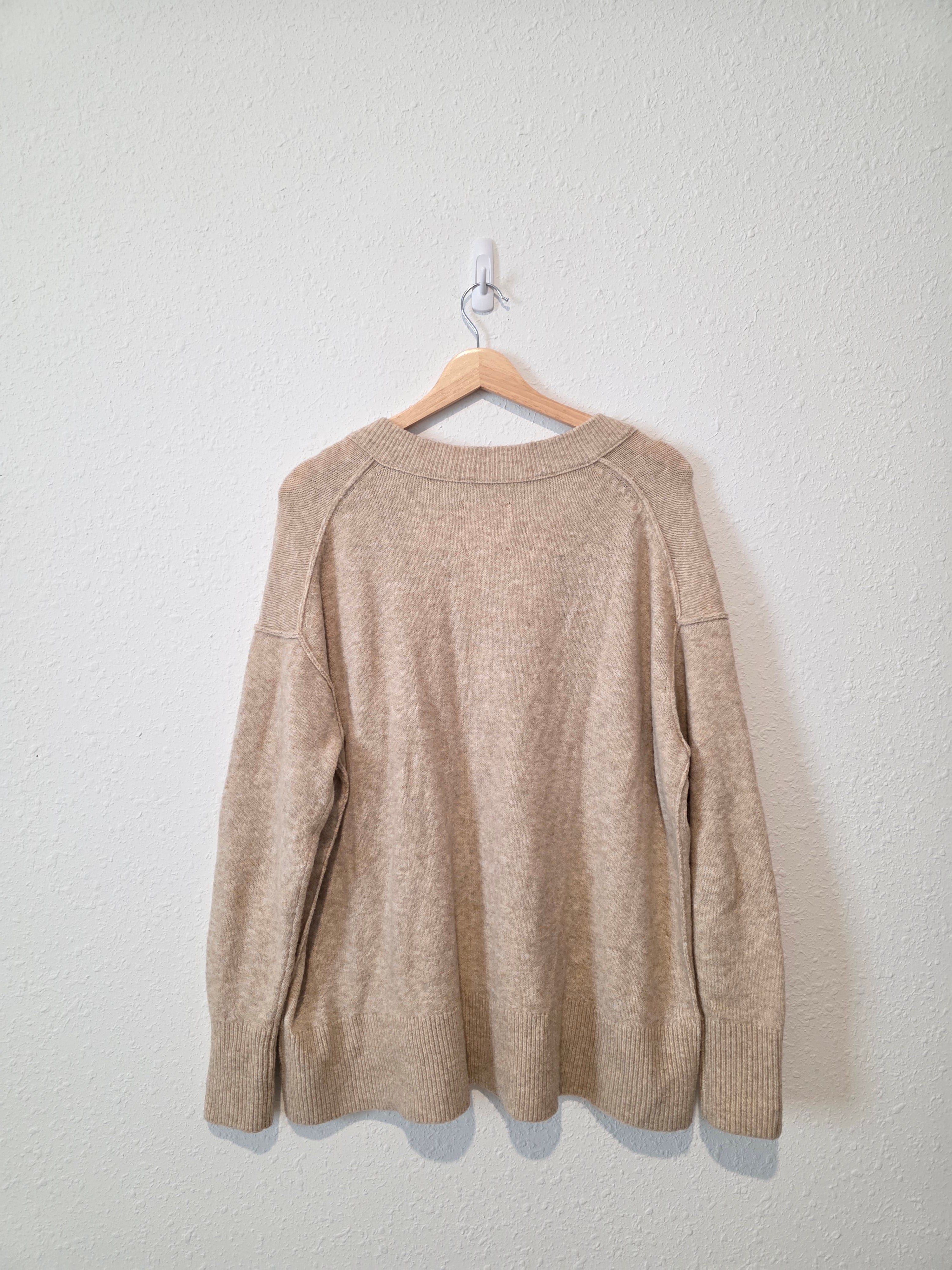 Aerie Neutral Cozy V Neck Sweater (XS)