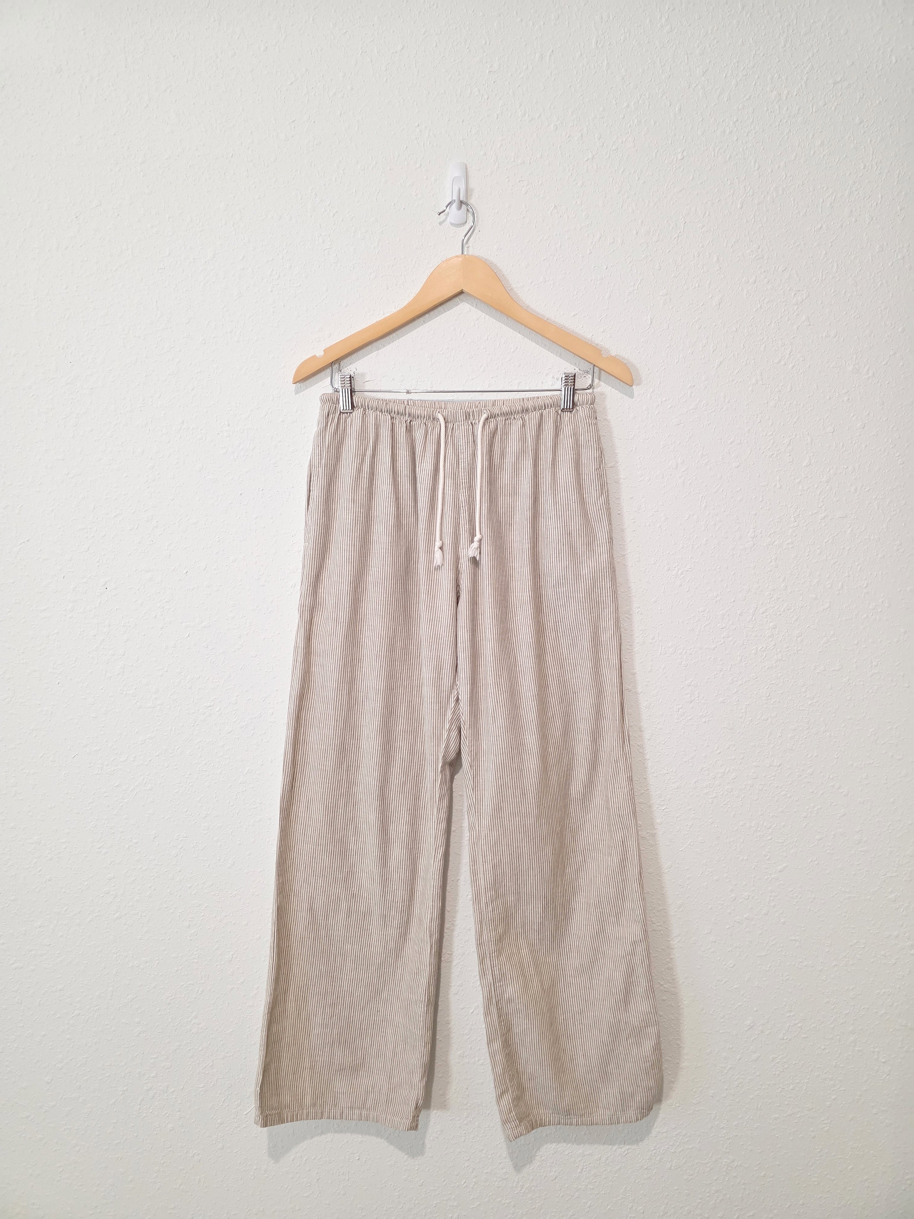 Cotton Linen Striped Easy Pants (S)
