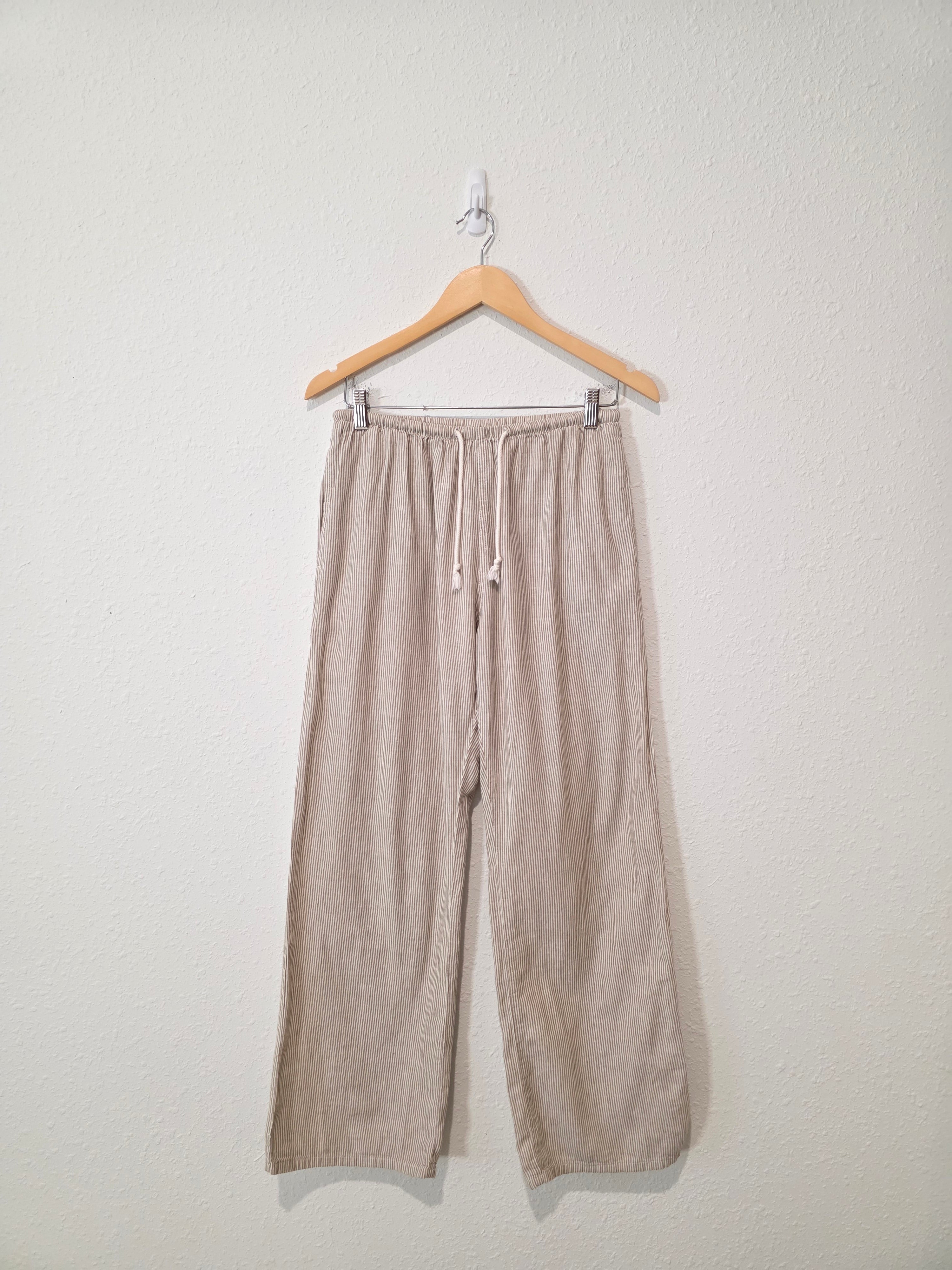 Cotton Linen Striped Easy Pants (S)