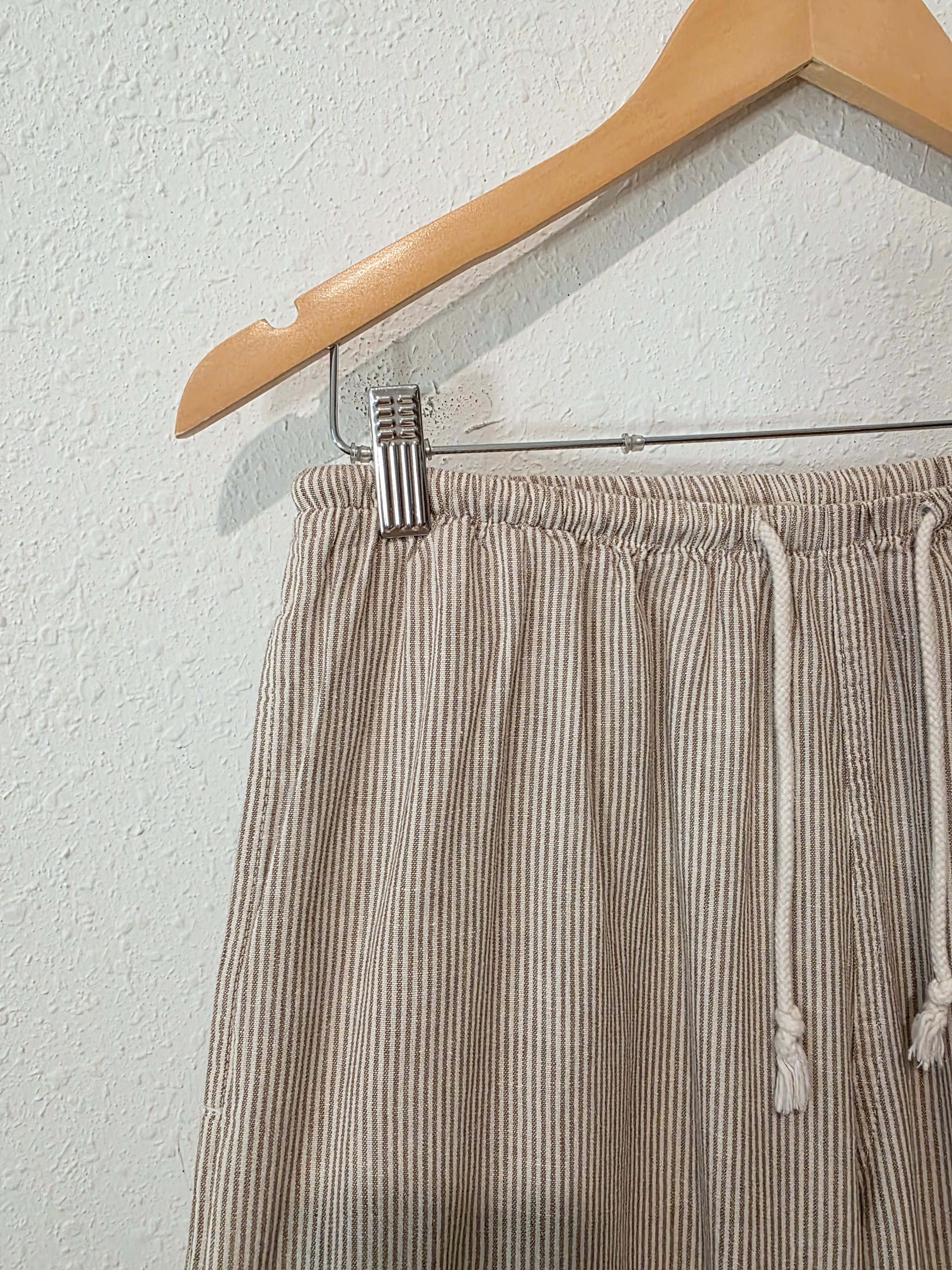 Cotton Linen Striped Easy Pants (S)