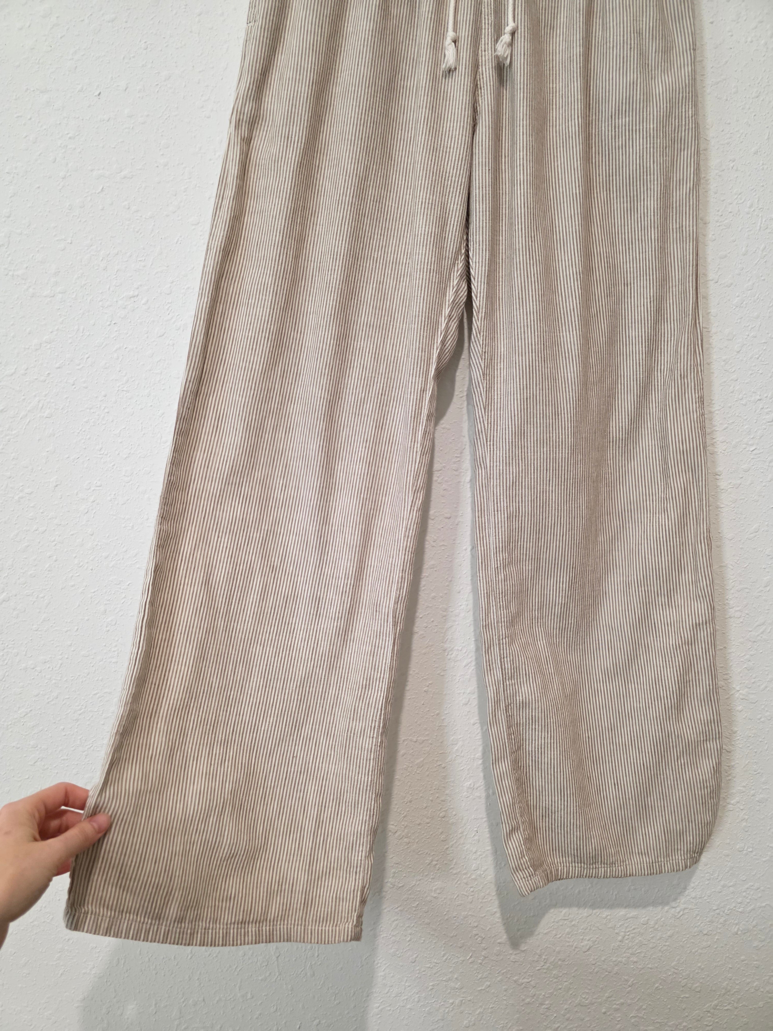 Cotton Linen Striped Easy Pants (S)