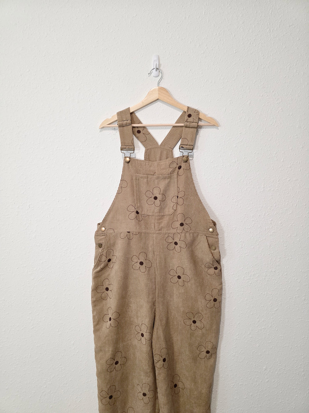 Neutral Floral Corduroy Overalls (L)