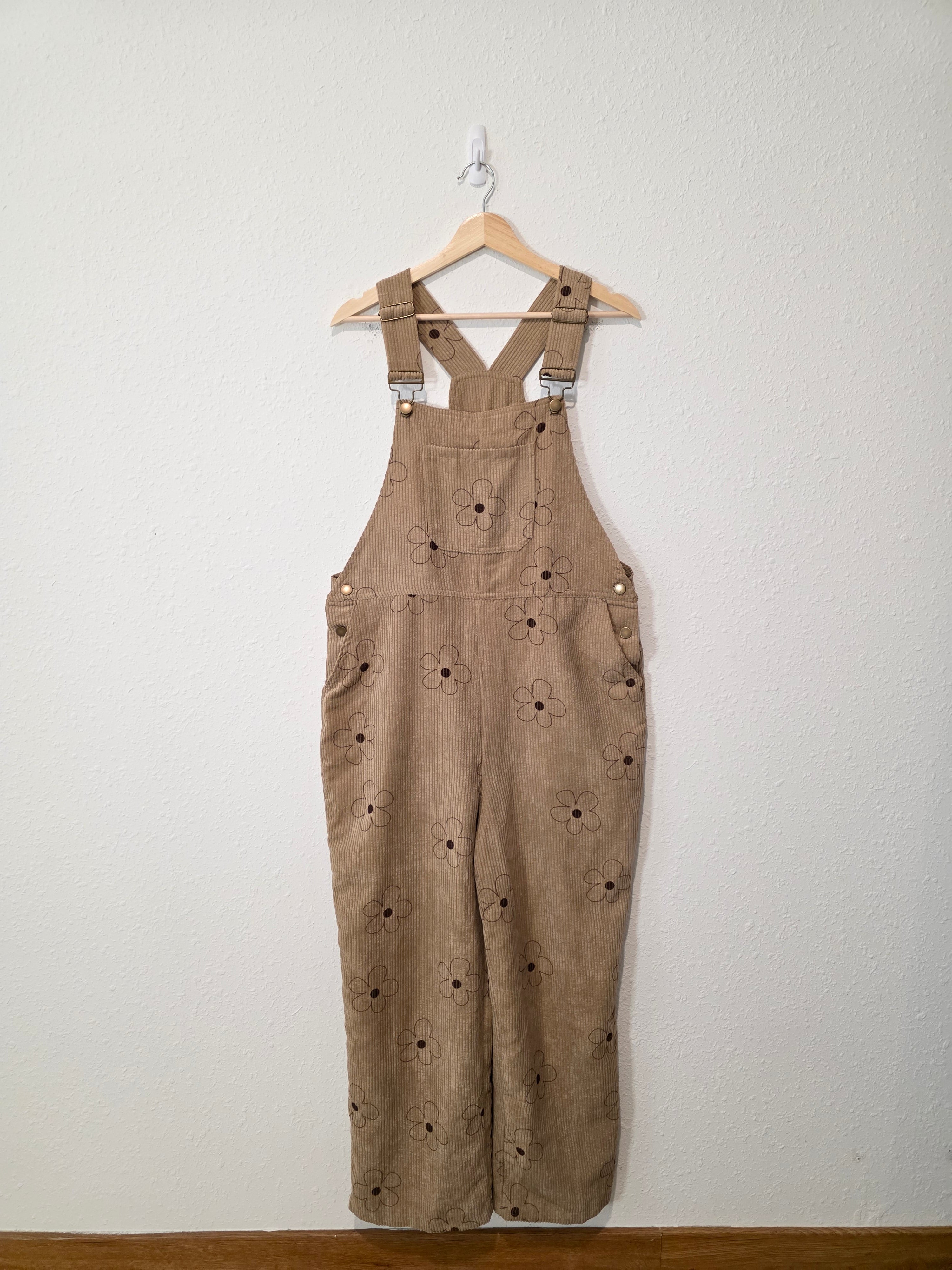 Neutral Floral Corduroy Overalls (L)