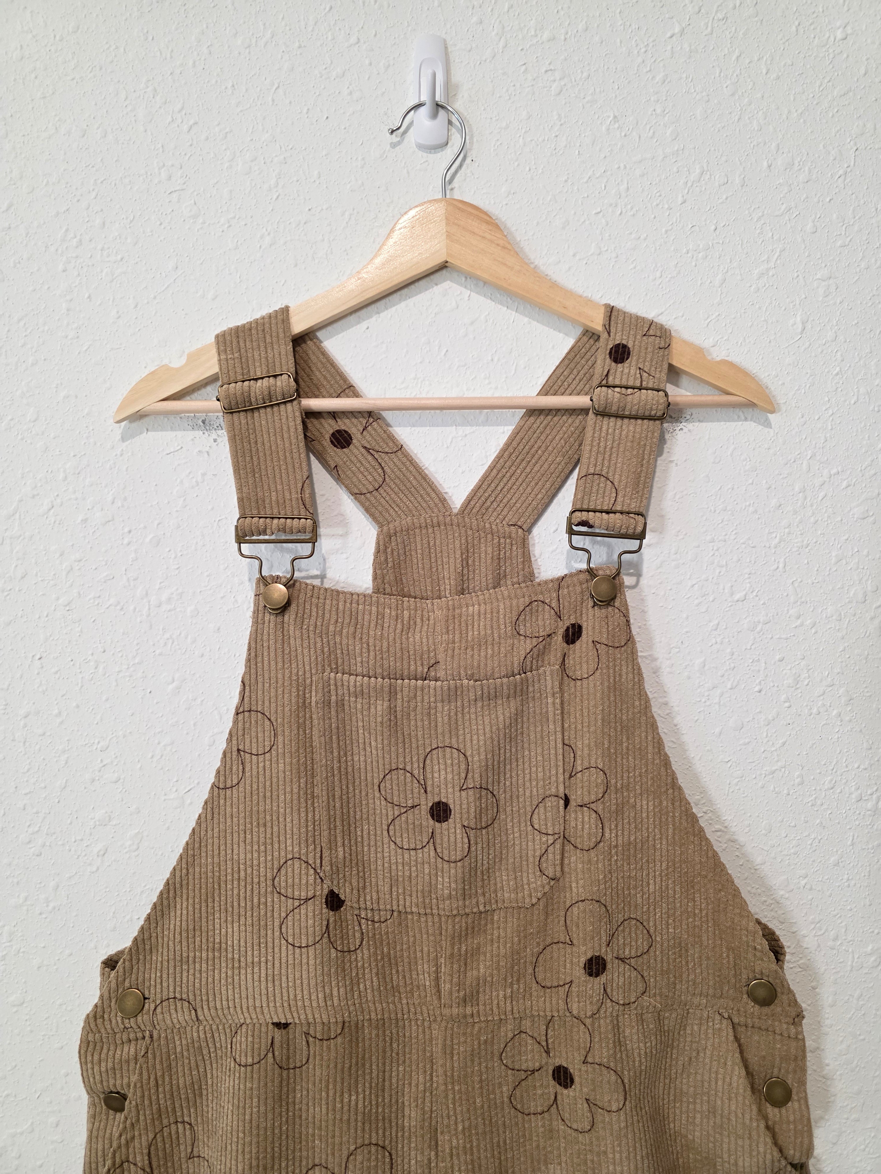 Neutral Floral Corduroy Overalls (L)
