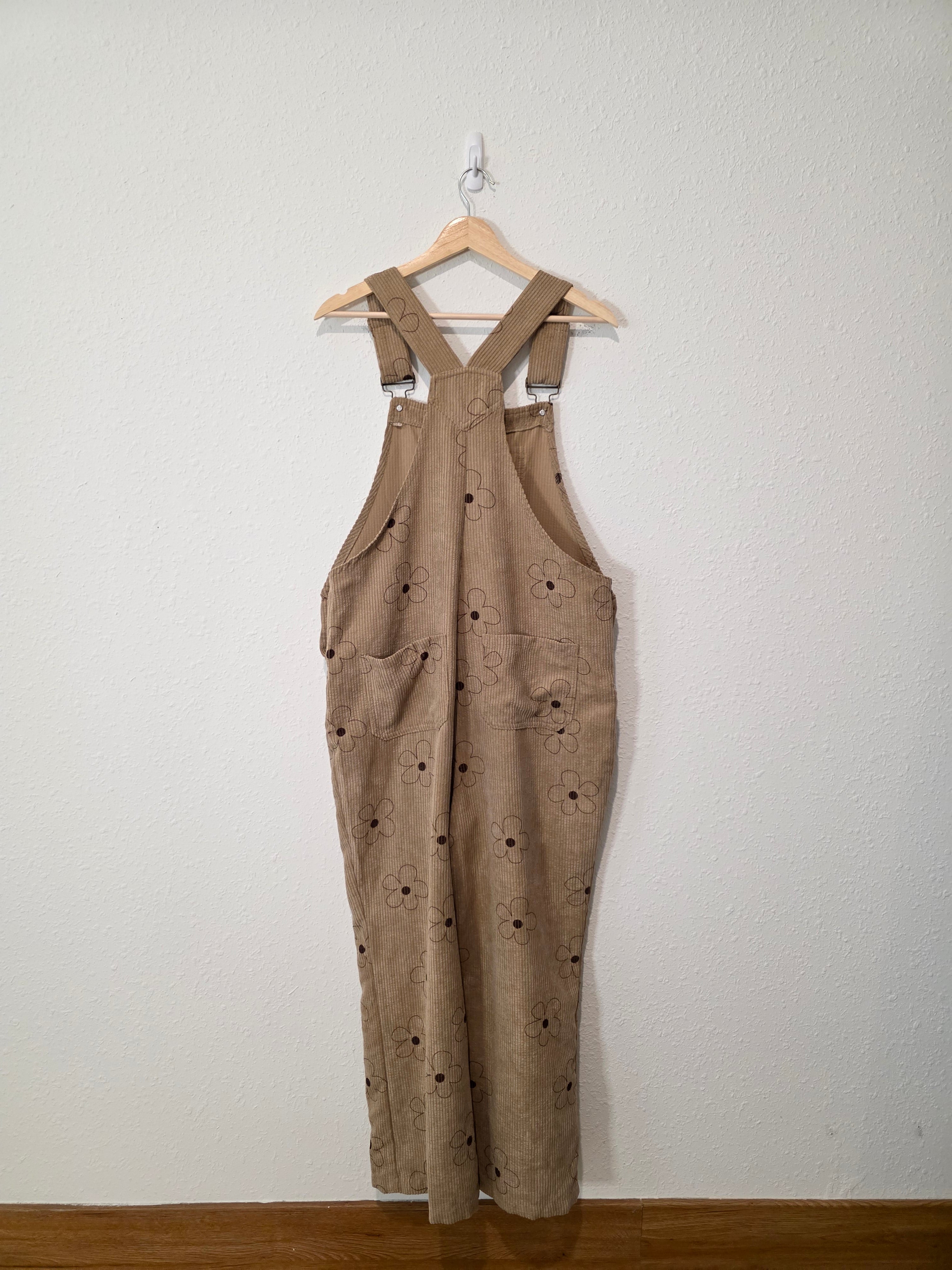 Neutral Floral Corduroy Overalls (L)